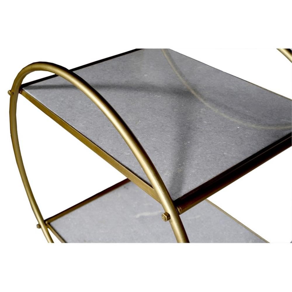 Millie Bar Cart with 2-Tier Marble Top & Cast Iron Frame - Gold Finish | Rolling Drink Cart for Home Bar, Kitchen, or Party Serving