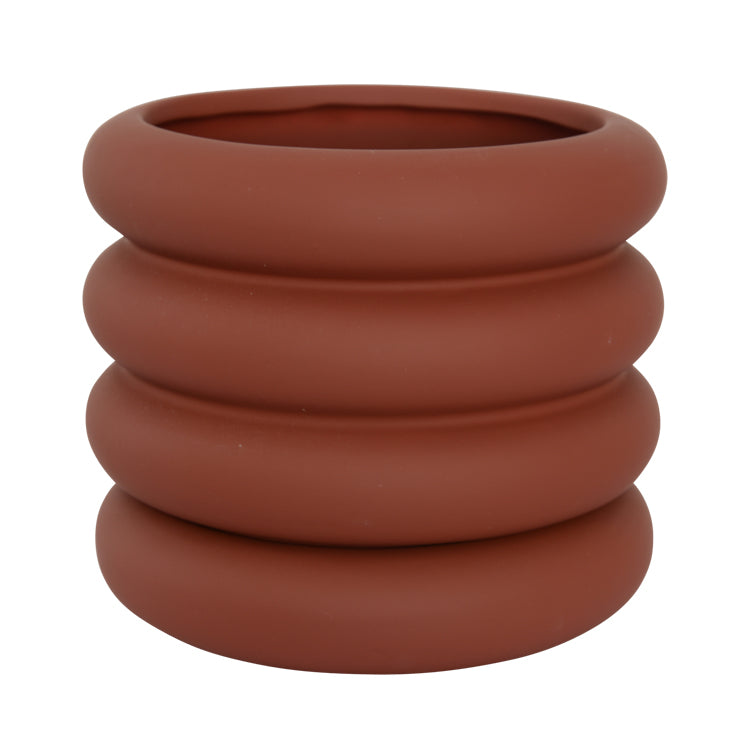 Naomi Ring Planter Pot with Saucer - Burnt Sienna Ceramic Flower Pot for Indoor Plants, Succulents, Herbs - Perfect for Home Decor, Office Desk, and Garden Decorations