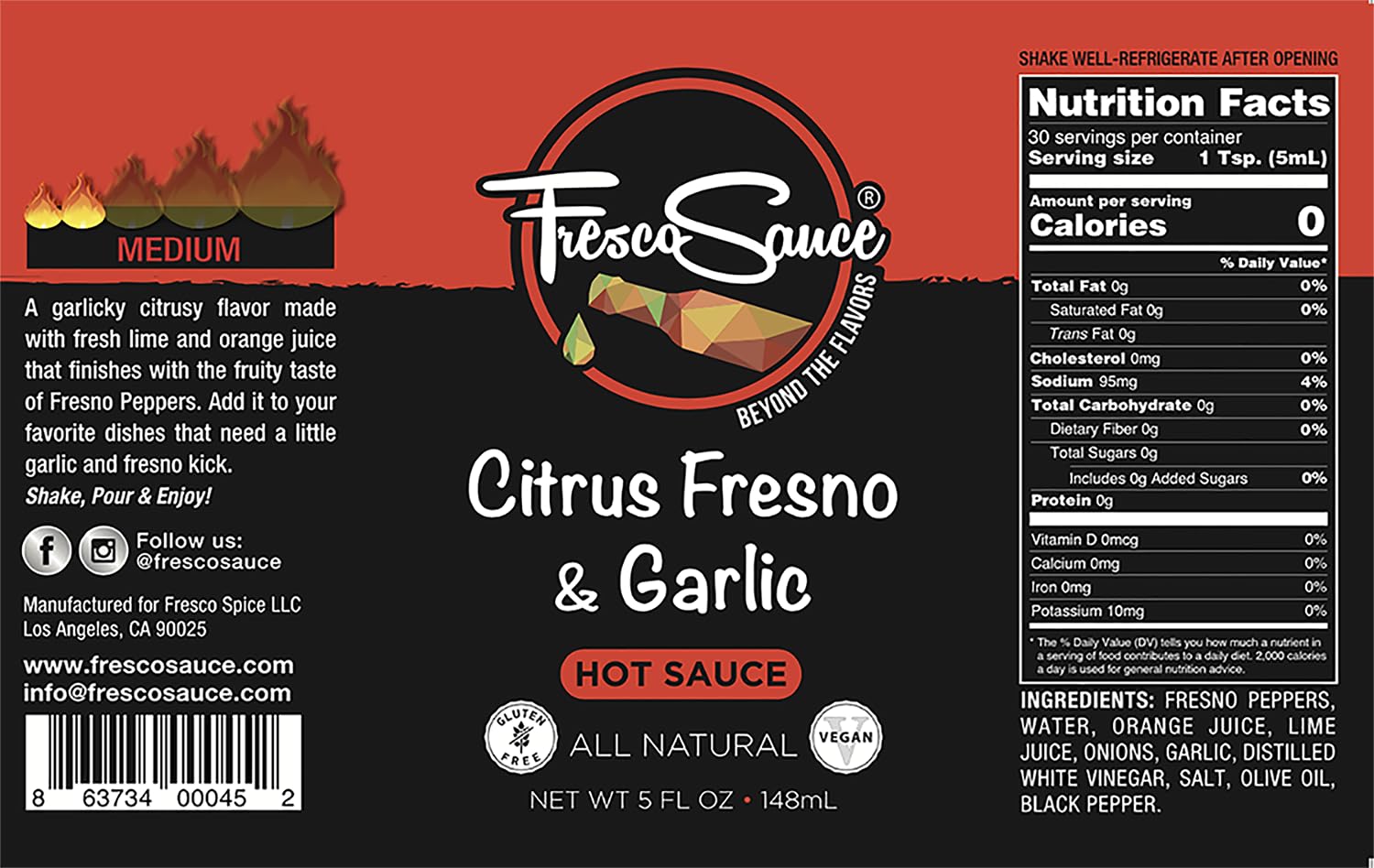 Fresco Sauce - Premium Hot Sauce Gift Box 4 Pack (Chi Banero Mustard, Fire Roasted Pepper Blend, Garlic Citrus Fresno, Chile De Arbol) - Perfect for Spicy Food Lovers, BBQ Parties & Gourmet Gifts