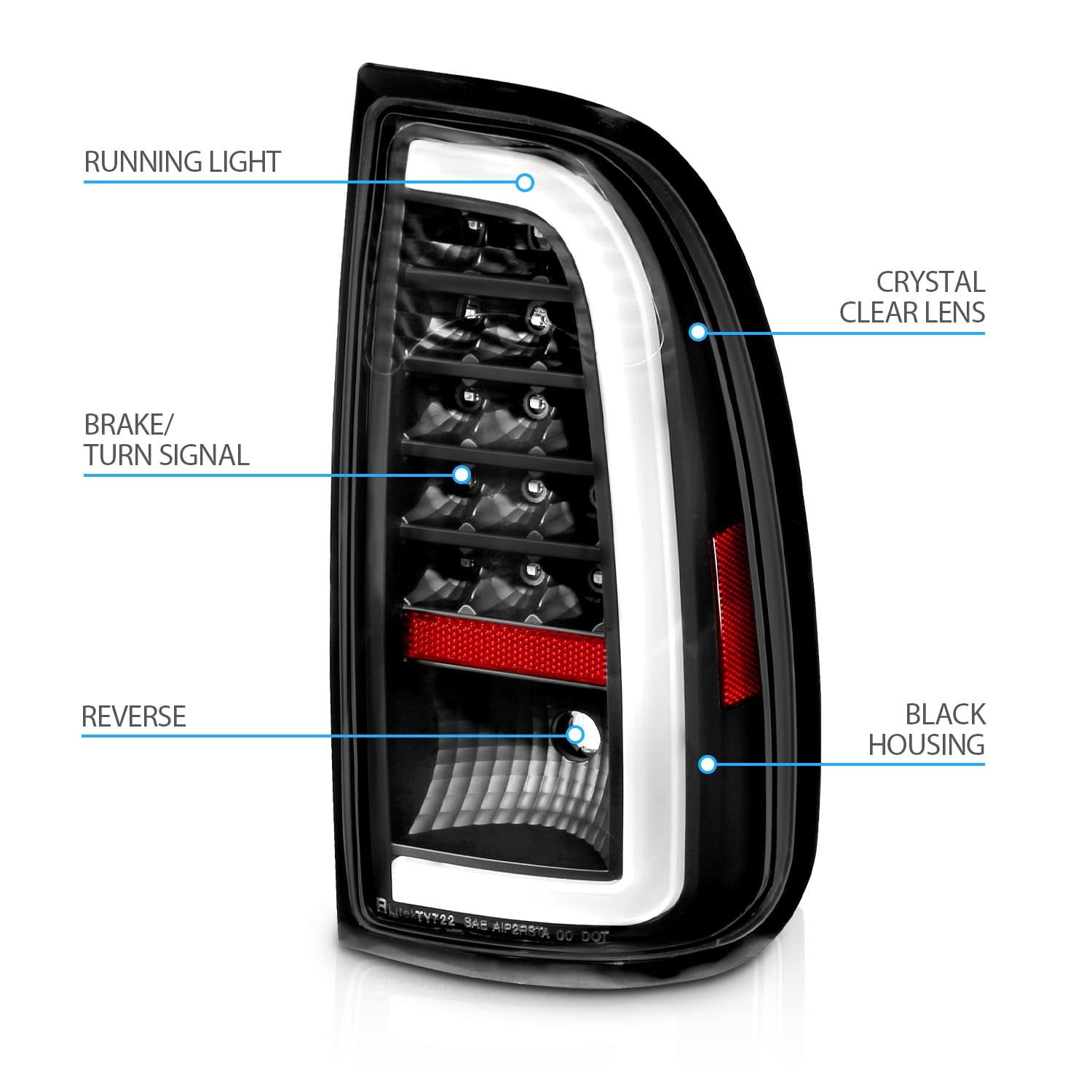 AmeriLite LED Brake Tail Lights for 2000-2006 Toyota Tundra Standard Access Cab - C-Type Black Replacement Light Pair (Driver & Passenger Side) | Durable, Bright & Weatherproof for Night Driving & Enhanced Safety