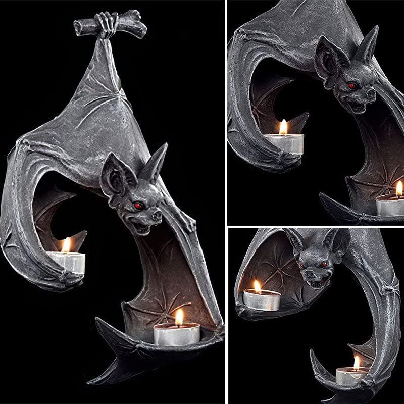 Rustic Medieval Bat Wall Sconce Candle Holder - Halloween Tealight Hanging Decor for Living Room, Bathroom & Bedroom - Gothic Home Decor Sculpture (1PC)