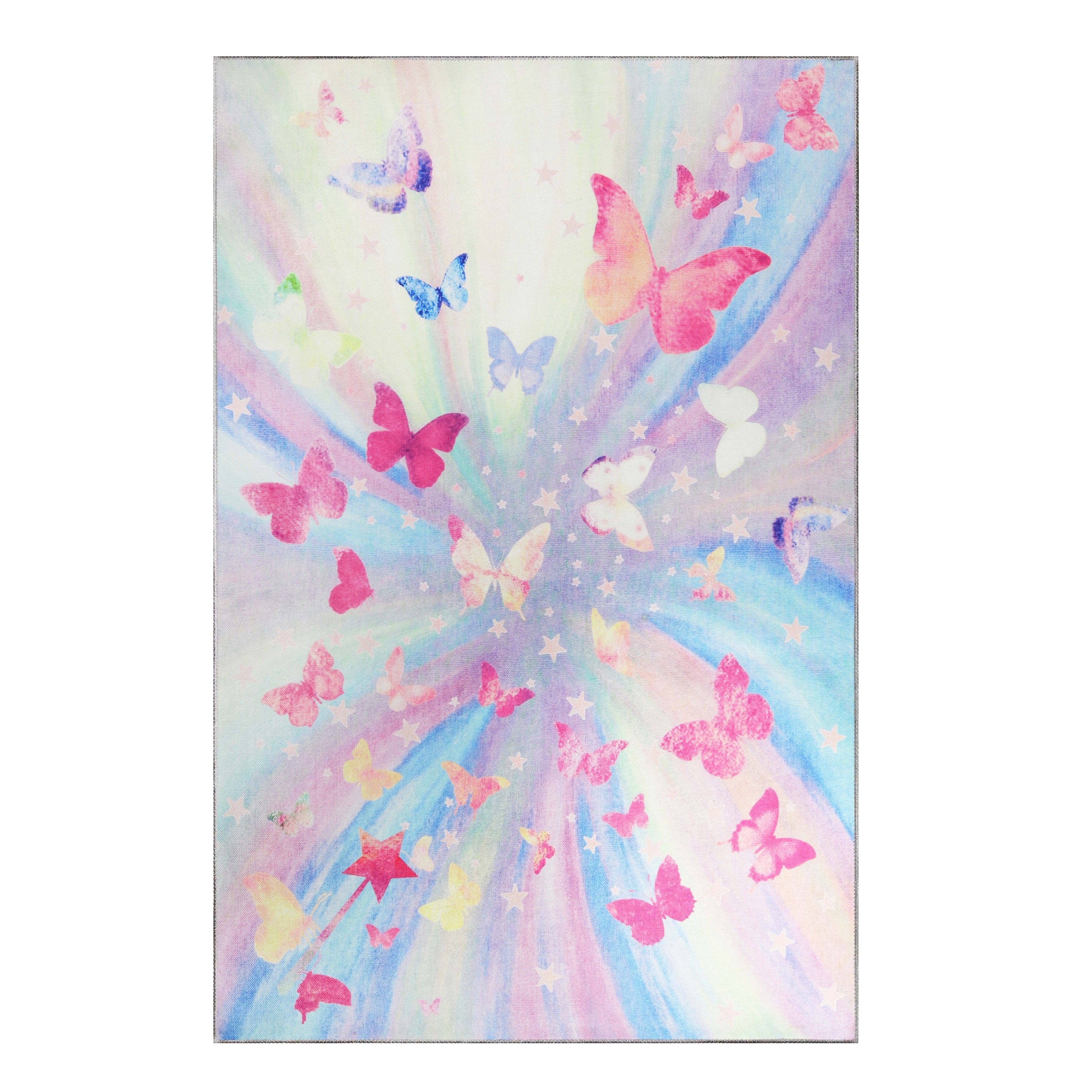 Non-Slip Butterfly Kids Playroom Rug - Washable Nursery Carpet for Toddlers & Children - Soft Indoor Floor Mat for Play Areas, Bedrooms & Daycare