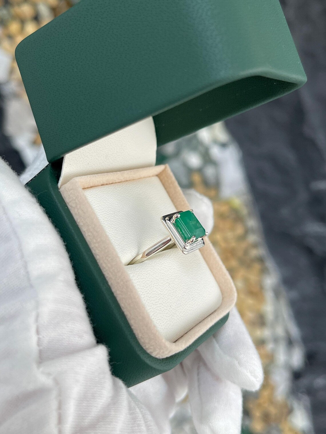 2.40 Carat Natural Asscher Cut Emerald Solitaire Ring in 925 Sterling Silver - Elegant Engagement & Wedding Jewelry for Women