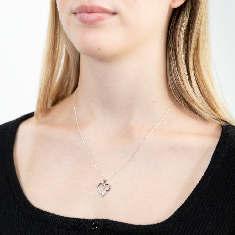9ct White Gold Heart Shaped Channel Set Diamond Pendant Necklace - Elegant Jewelry Gift for Women, Perfect for Valentine's Day, Anniversary & Special Occasions