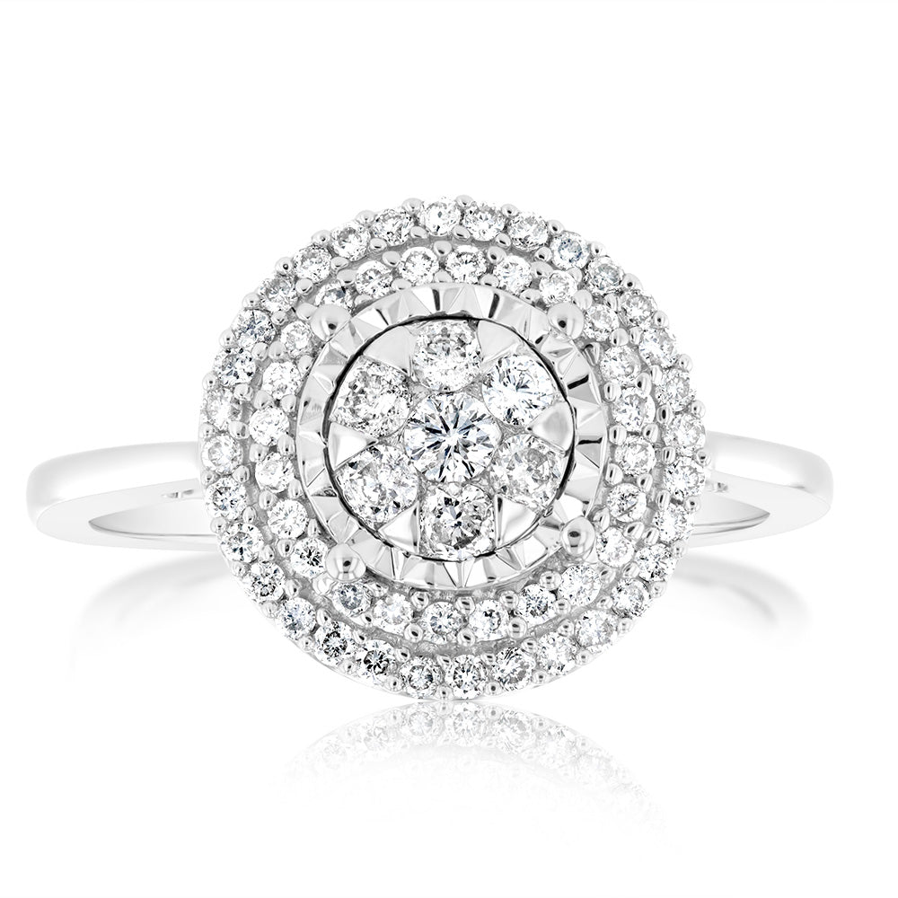 9ct White Gold 0.40 Carat Diamond Halo Engagement Ring for Women - Perfect for Proposals, Anniversaries & Special Occasions