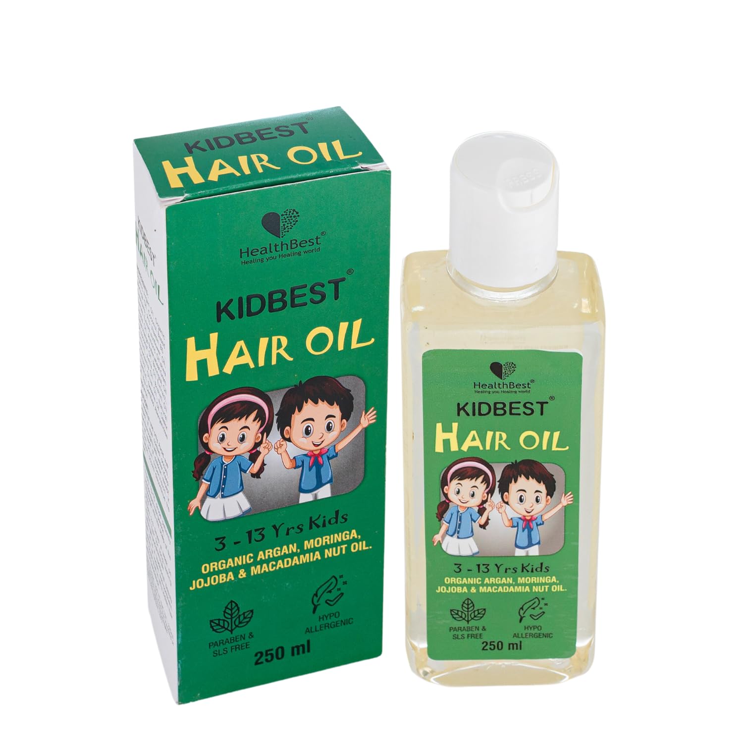 HealthBest Kidbest Natural Hair Oil for Kids 3-13 Years Old | 250ml (Pack of 2) | Promotes Healthy Hair Growth & Scalp Care | Perfect for Daily Use & Special Occasions