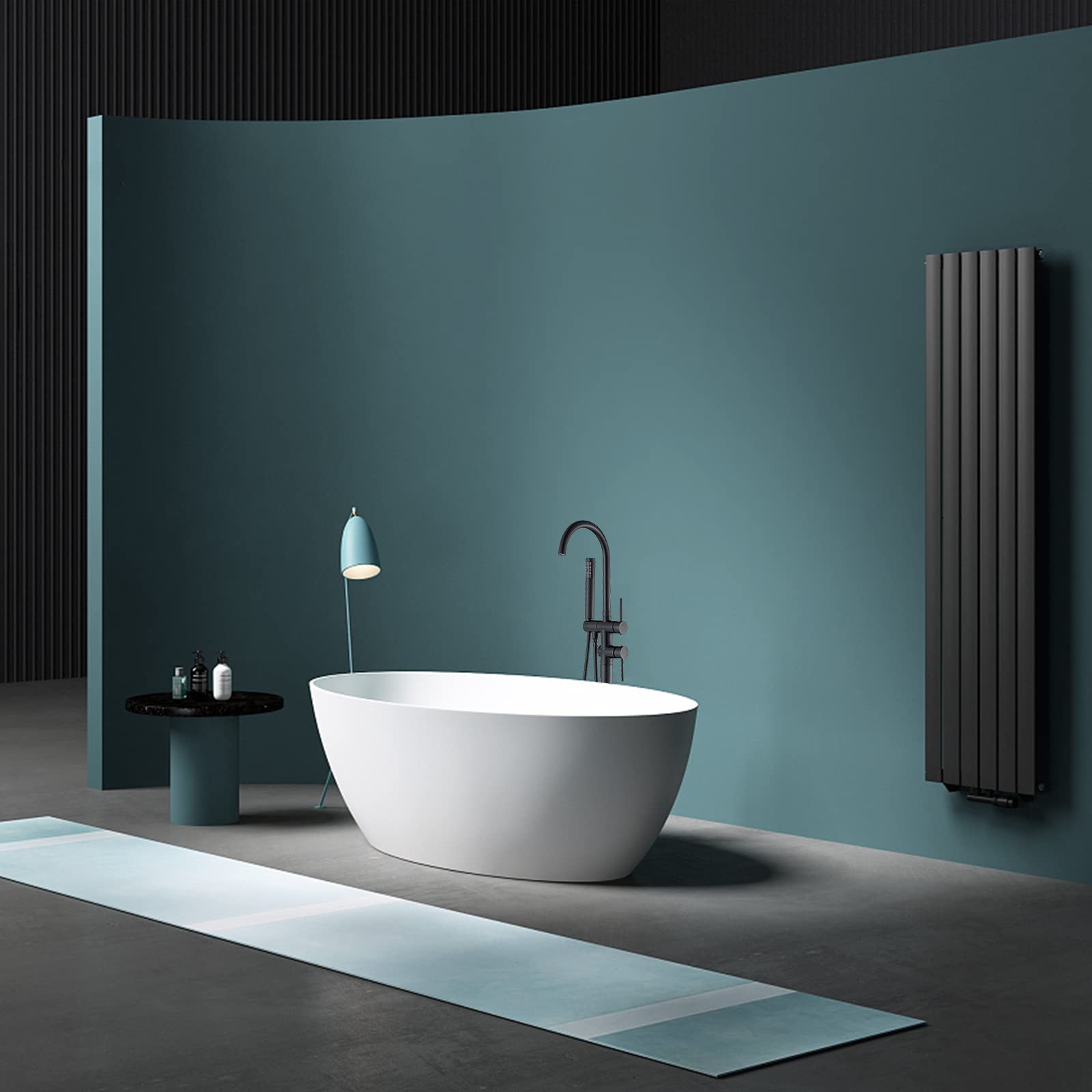 YAGATAP Freestanding Bathtub Faucet - Matte Black Floor Mount Tub Filler with High Flow Shower & Handheld Sprayer - Perfect for Modern Bathroom & Spa Relaxation