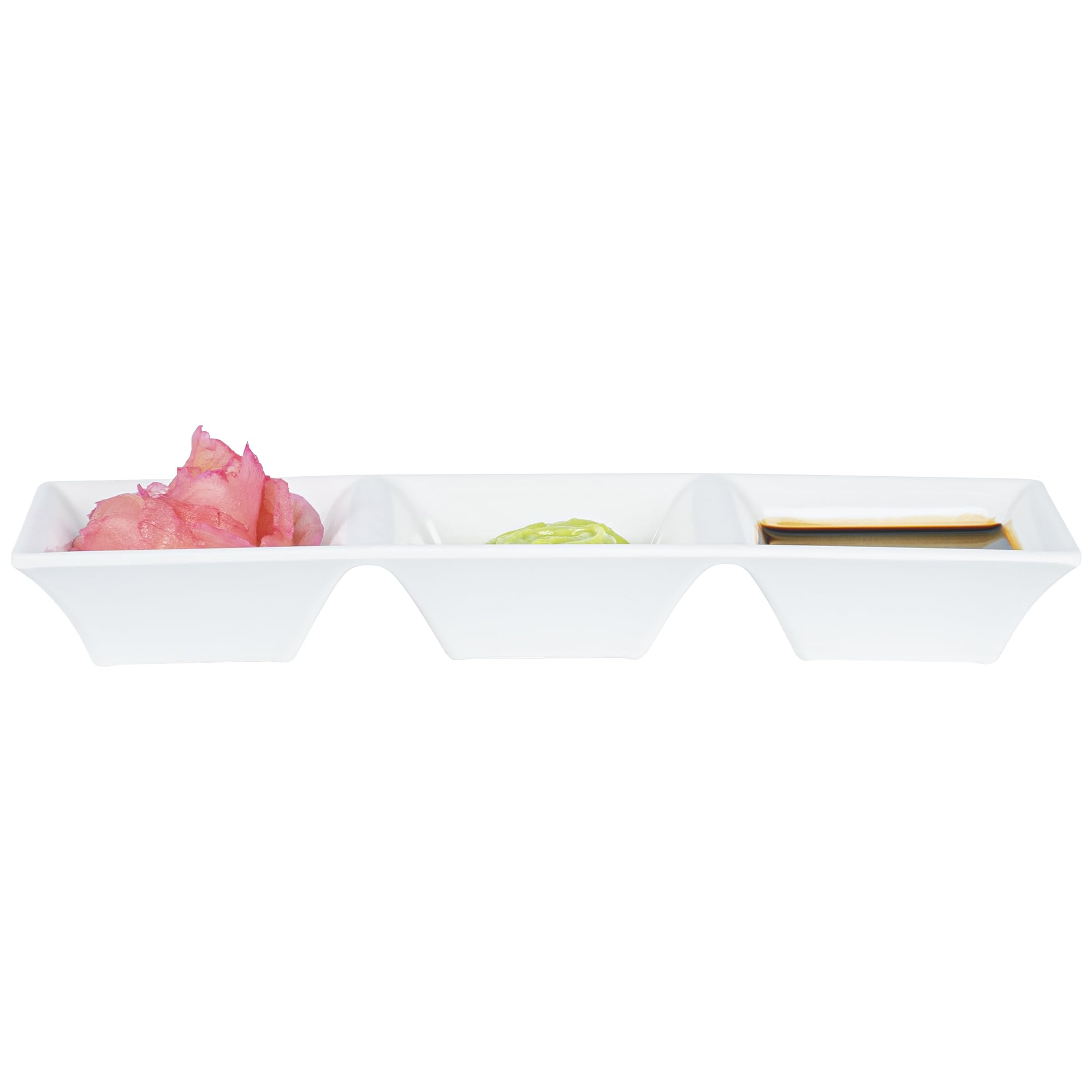 Voga 5 oz Square Melamine Serving Dishes - 3-Compartment Appetizer Plates for Dips, Snacks & Condiments | Party & Event Tableware | Durable White Restaurantware (Set of 10)