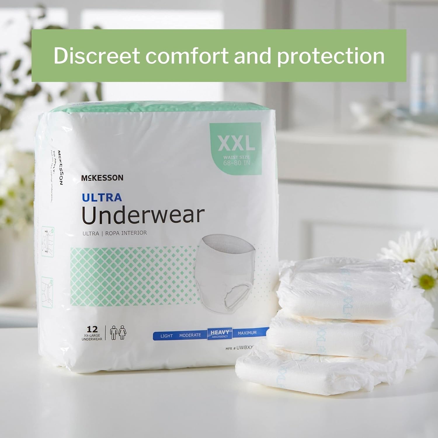 **McKesson Ultra Pull-On Disposable Absorbent Underwear for Adults - Heavy Absorbency, Tear-Away Seams, Unisex - Ideal for Incontinence, Post-Surgery & Travel**