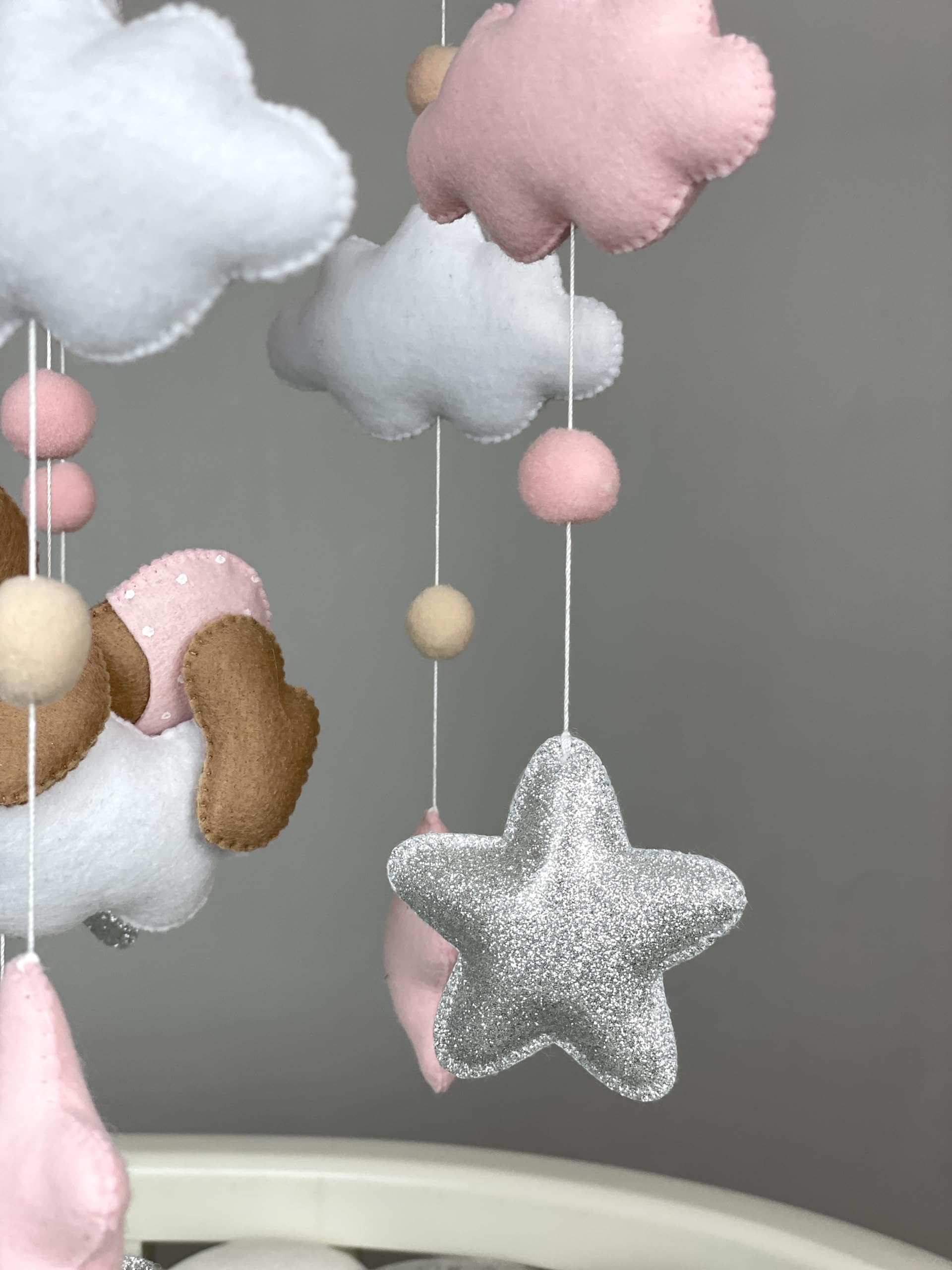 Pink Teddy Bear Baby Mobile for Crib - Balloon Themed Nursery Decor, Newborn Girl Gift for Baby Shower & New Moms | Perfect for Nursery Room, Baby Girl Bedroom & New Mom Gifts