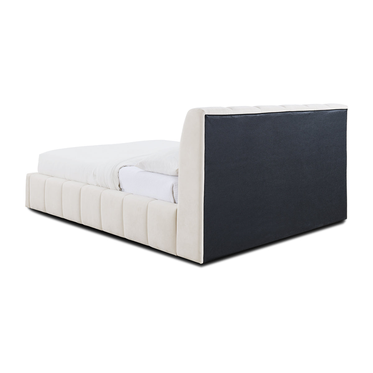 Allocco Queen Size Bed Frame with Upholstered Headboard - Cream Velvet Fabric - Modern Platform Bed for Bedroom - Perfect for Master Bedroom, Guest Room, or Apartment