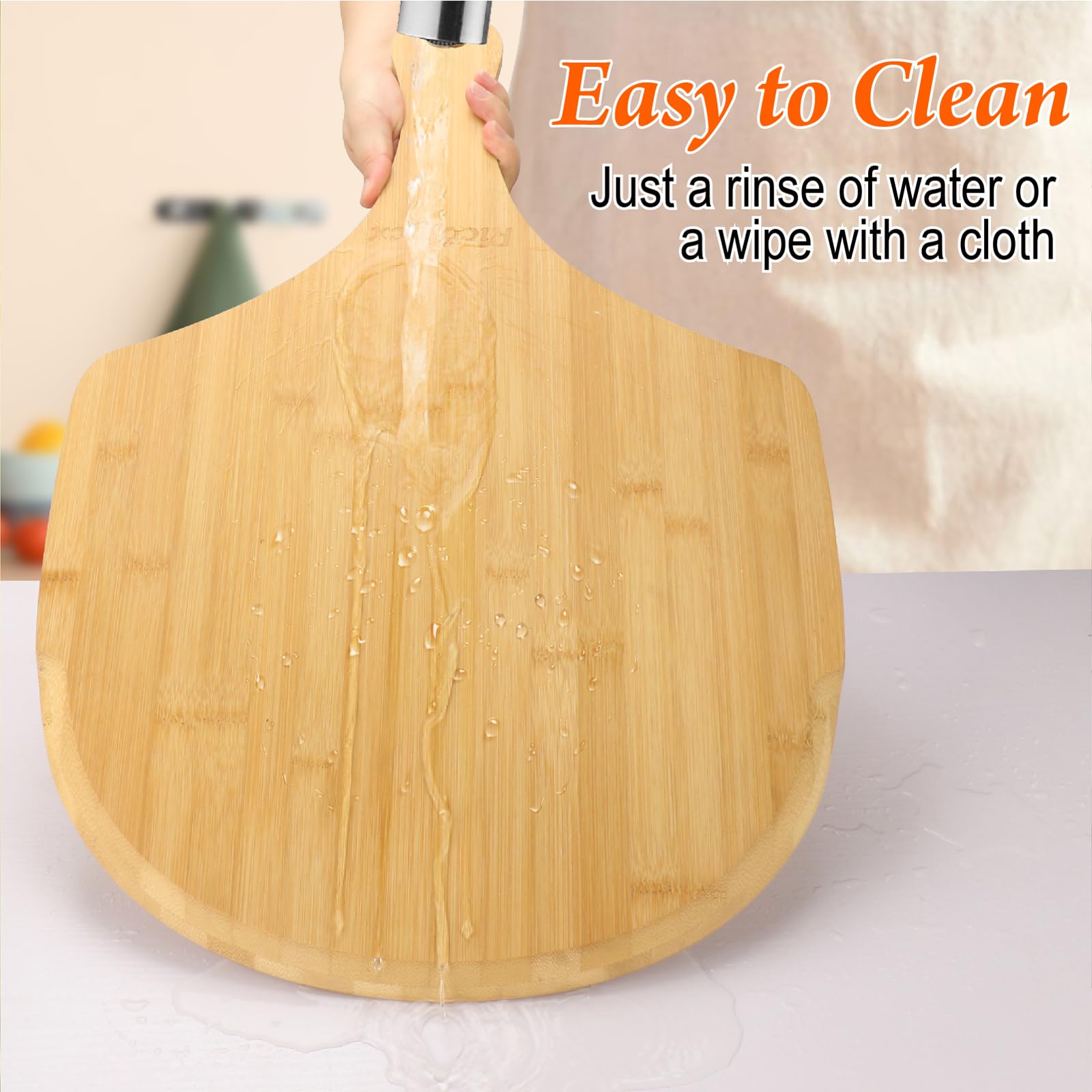 2 Pack 16 Inch Natural Bamboo Pizza Peel & Wooden Pizza Paddle - Multipurpose Cutting Board with Handle for Pizza, Bread, Cheese, Vegetables & Fruits - Perfect for Home Kitchen, Outdoor BBQ & Restaurant Use