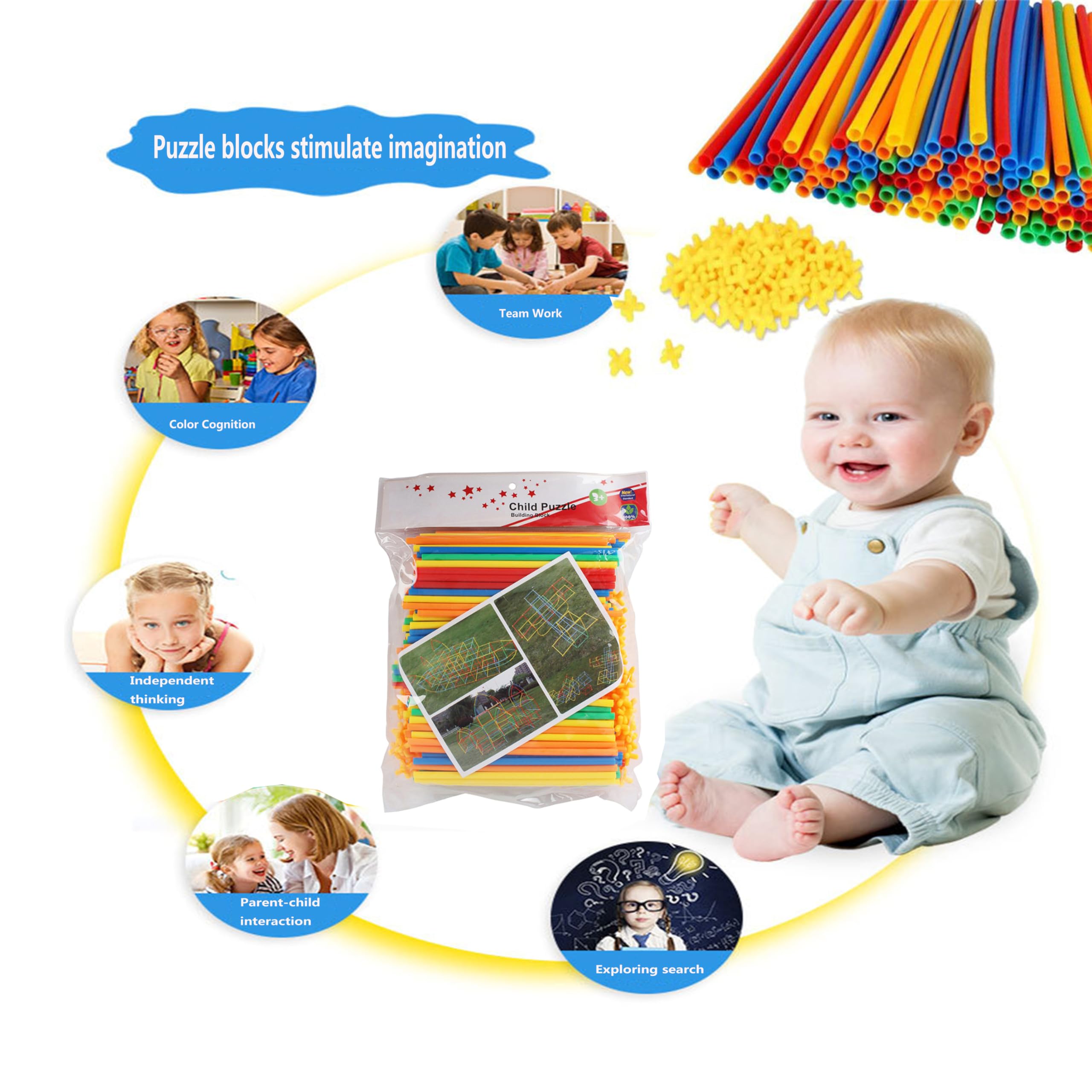 Boosns Reusable Straw Building Blocks - 200pcs Plastic Straw Connector Set, STEM Educational Construction Toy for Kids | Perfect for Classroom Activities & Creative Play