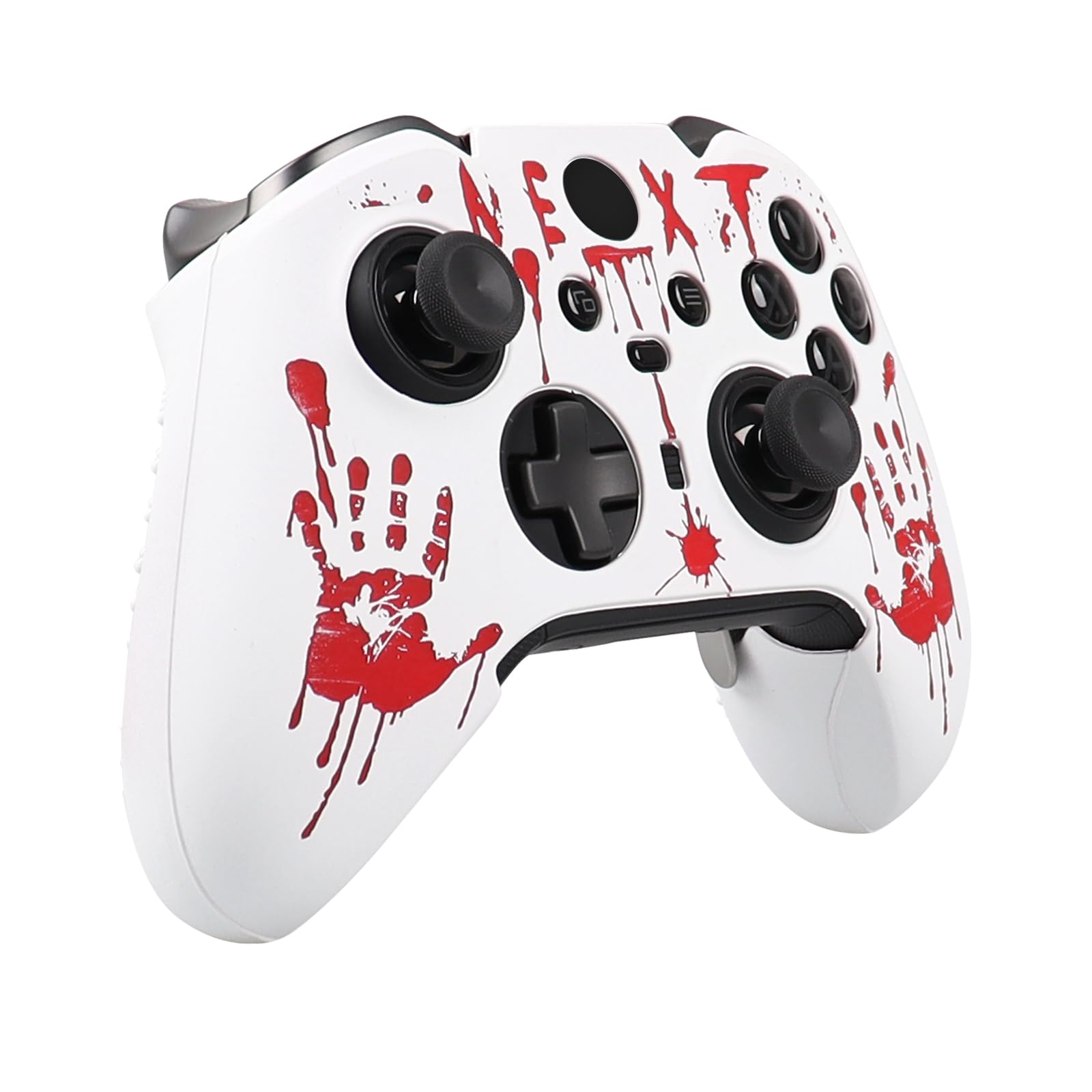 RALAN Laser Blood Handprint Design Anti-Slip Silicone Cover for Xbox Elite Wireless Controller Series 2 Core - 4 Thumb Grips, Protective Skin Case (White) - Perfect for Gaming, Streaming & Esports