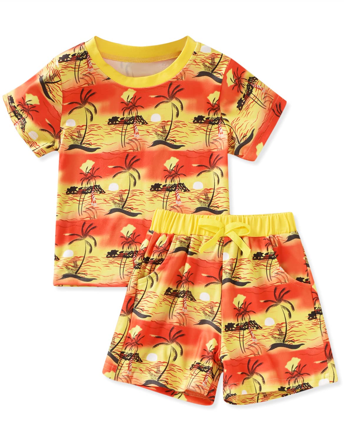 Boys & Girls Hawaiian Floral T-Shirt & Shorts Set - Toddler Summer Beach Outfit for Vacation, Pool Party & Family Photos