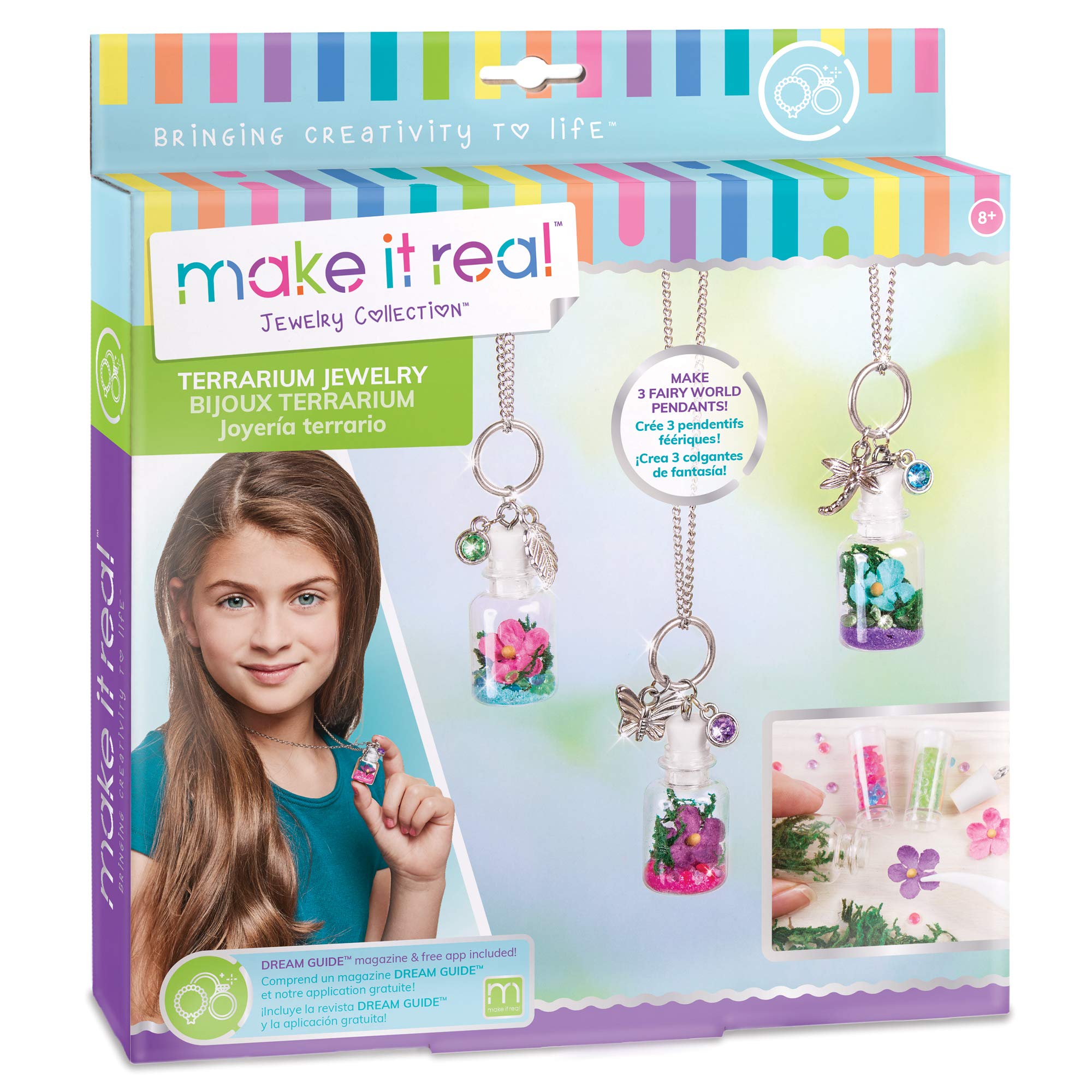 Make It Real DIY Terrarium Jewelry Kit - Create Beautiful Flower & Gem Bottle Pendants for Girls - Arts & Crafts Gift Set with Charms - Perfect for Birthday Gifts, Party Favors & Creative DIY Projects