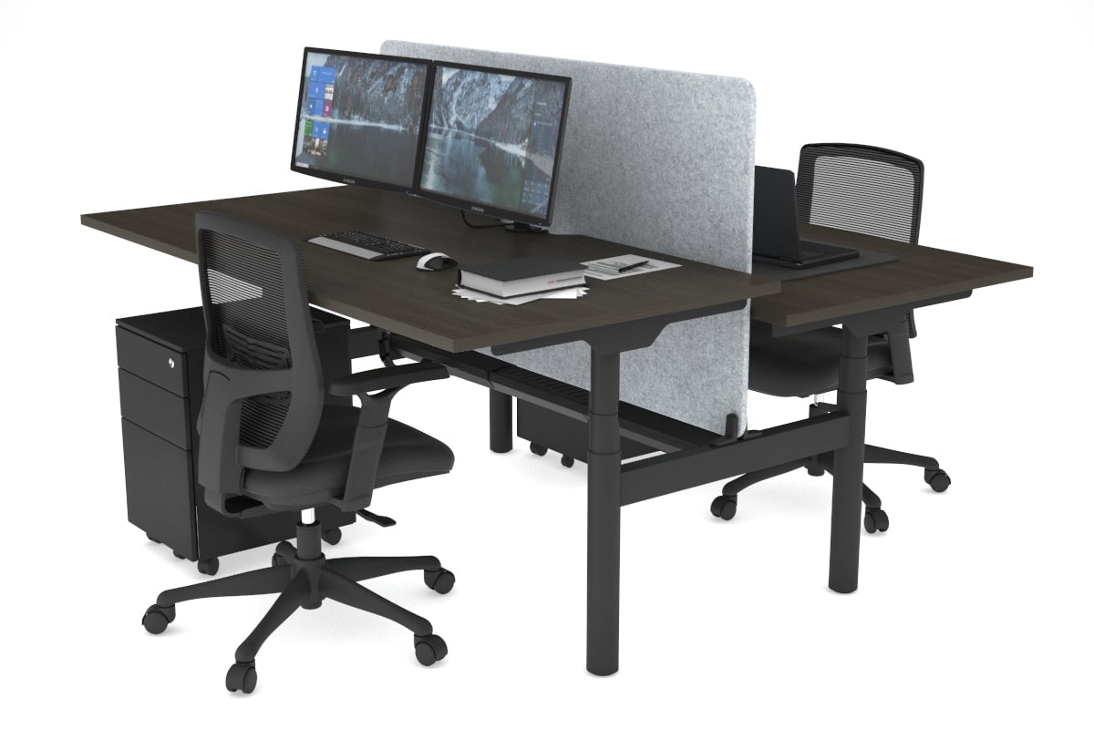 Flexi Premium Height Adjustable 2-Person H Bench Workstation - Black Frame [1800L x 800W with Cable Management] - Ideal for Office, Coworking Spaces & Home Offices