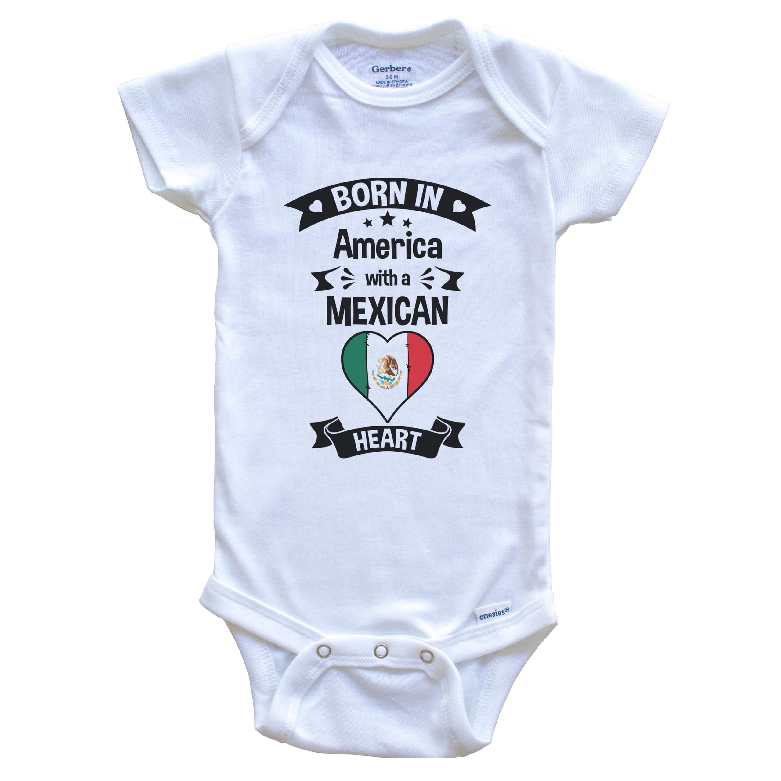 Born in America with A Mexican Heart One Piece Baby Bodysuit - Soft Cotton Infant Romper for Boys & Girls - Perfect for Family Photos, Holidays & Cultural Celebrations