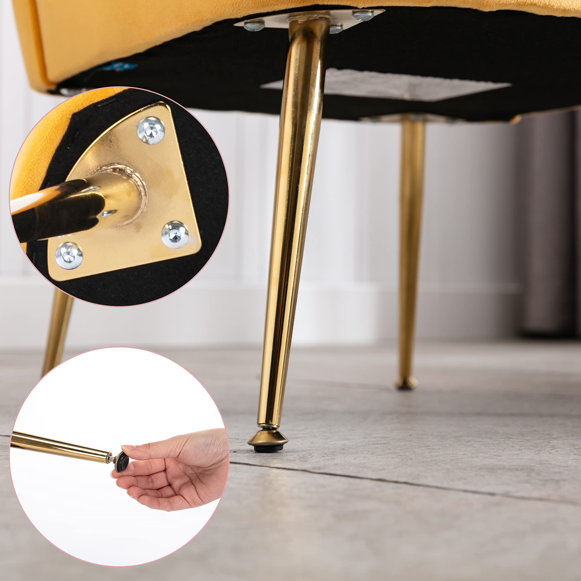 Velvet Accent Chair Set of 2 - Mid Century Modern Armless Slipper Chairs with Golden Legs for Living Room, Bedroom & Guest Room - Soft Wingback Design for Comfortable Seating - Perfect for Home Decor, Lounge & Relaxation
