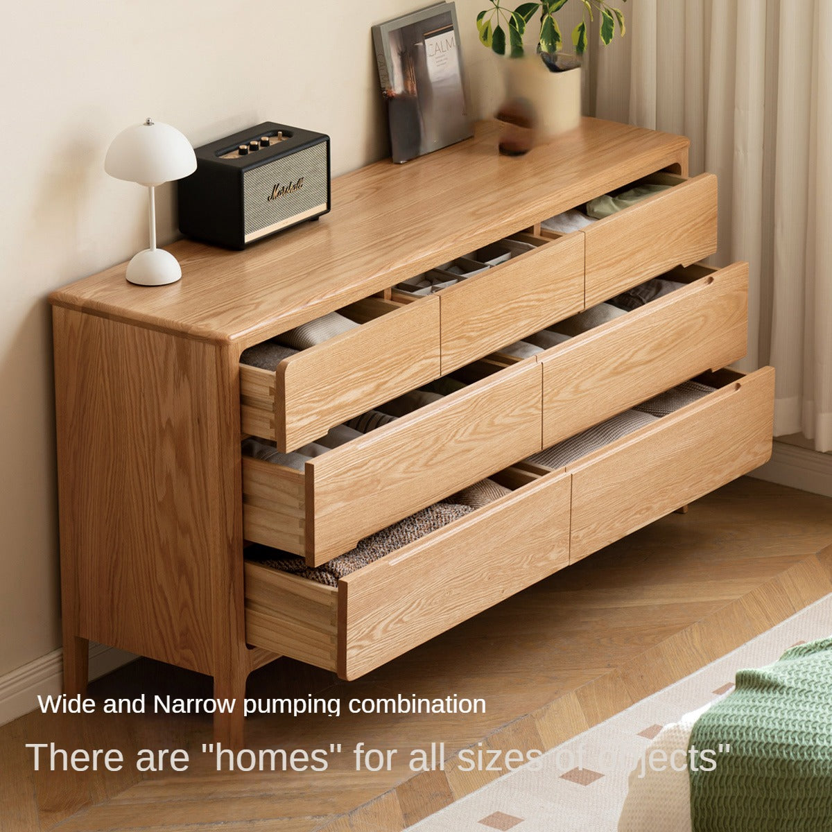 Solid Oak Wood Seattle Wide Chest of Drawers - 6-Drawer Dresser for Bedroom Storage & Organization | Perfect for Home, Office, or Dorm Room Furniture