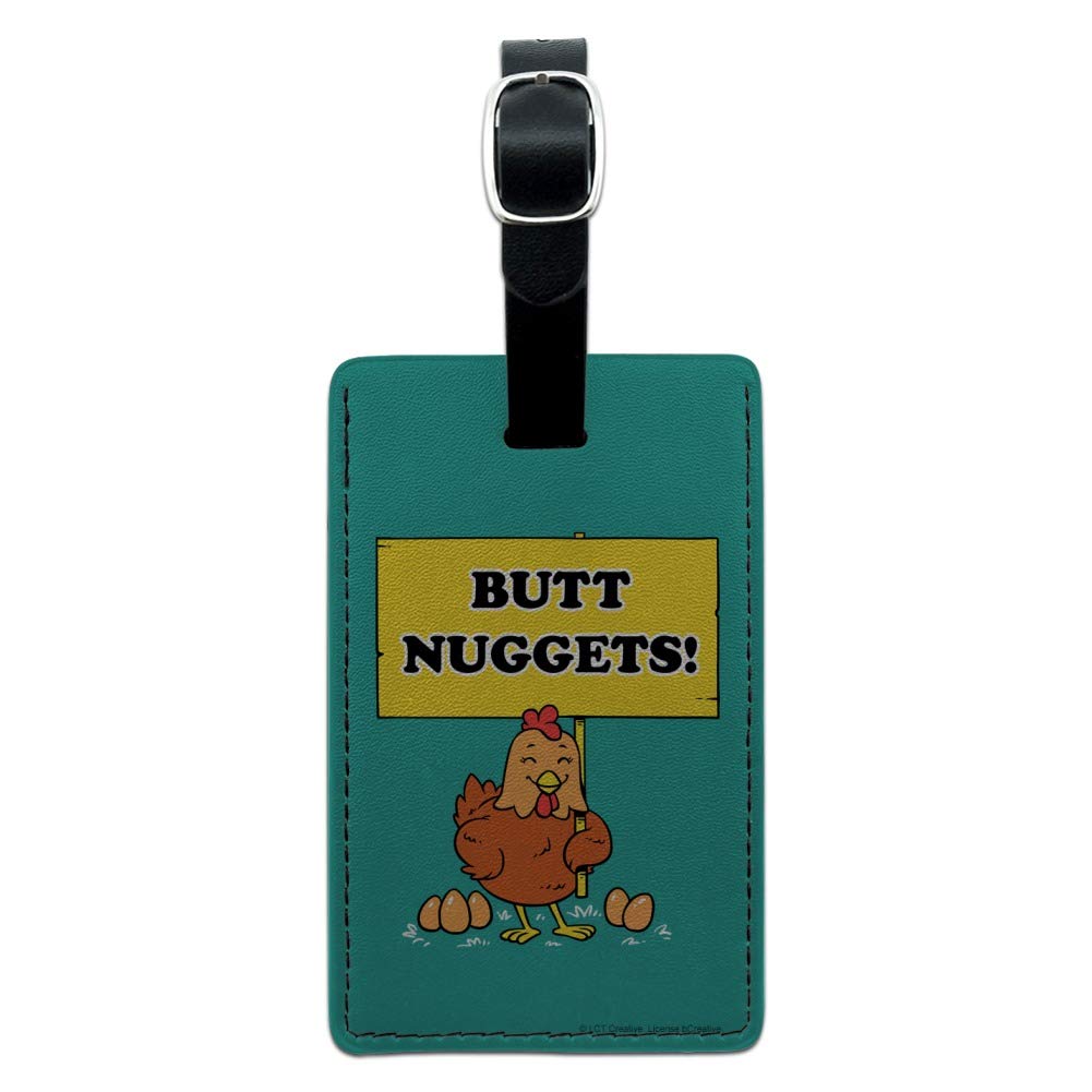 Funny Chicken Butt Nuggets Leather Luggage Tag - Humorous Rectangle ID Card Holder for Travel Bags & Suitcases | Perfect for Airports, Camping & Gift Giving