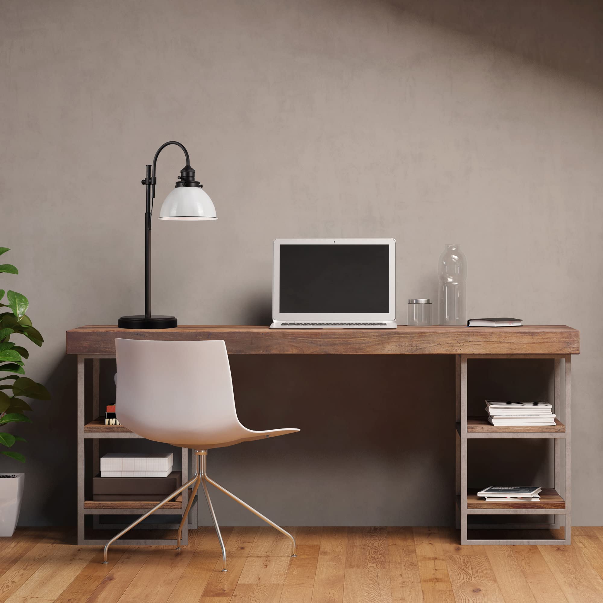 Savannah Farmhouse Adjustable Table Desk Lamp - Matte Black with White Metal Shade & Black Trim | Perfect for Home Office, Study Room & Reading Nook Lighting