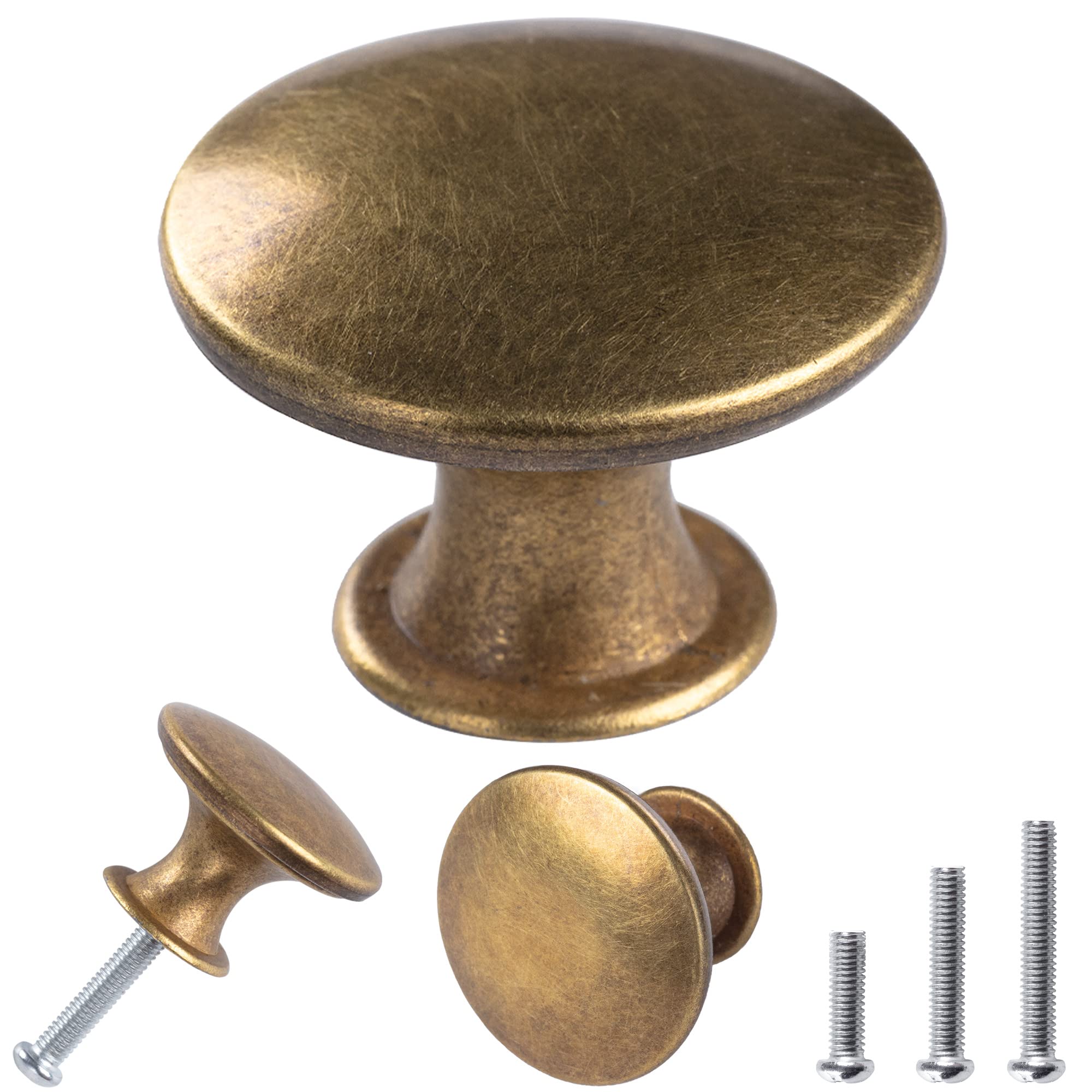 Antique Brass Cabinet Knobs - 8 Pack for Kitchen & Bathroom Drawers