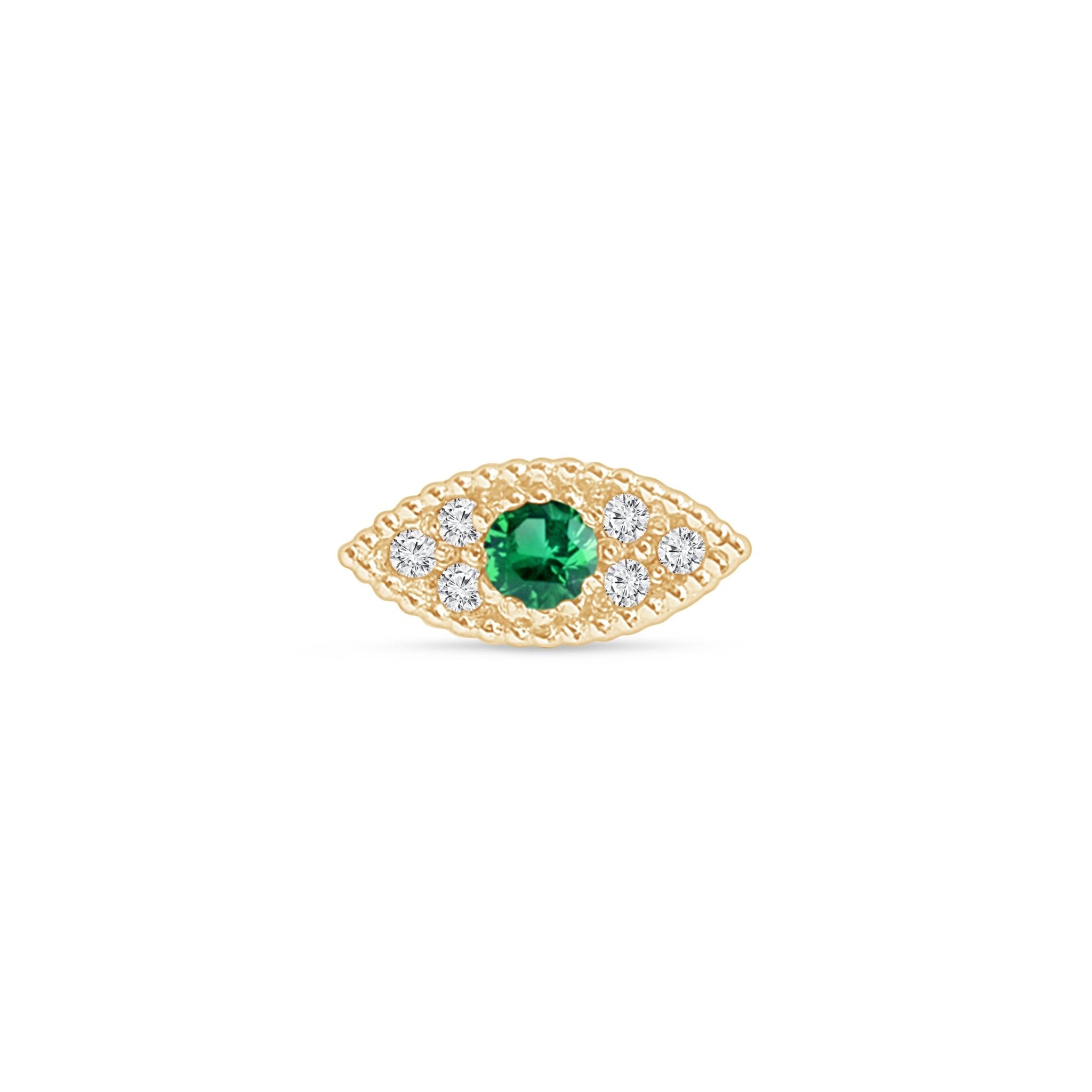 14K Yellow Gold Emerald Evil Eye Flat Back Stud Earrings for Women - Protection Jewelry for Everyday Wear & Gift Giving