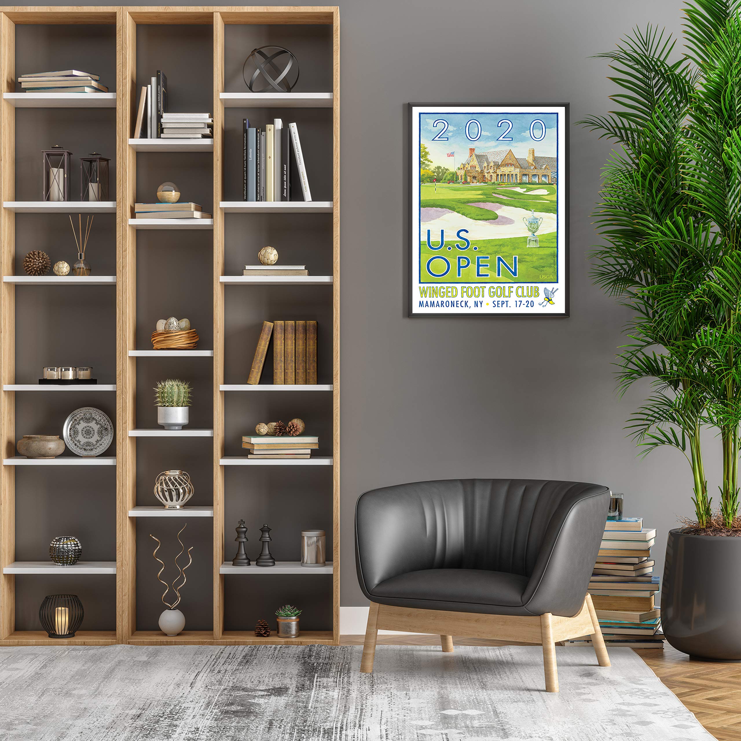 Lee Wybranski Official Golf Art Print - 2020 U.S. Open Championship at Winged Foot Golf Course - 20x30 Inch Framed Golf Poster - Perfect Golf Gift for Men, Golf Lovers & Office Decor