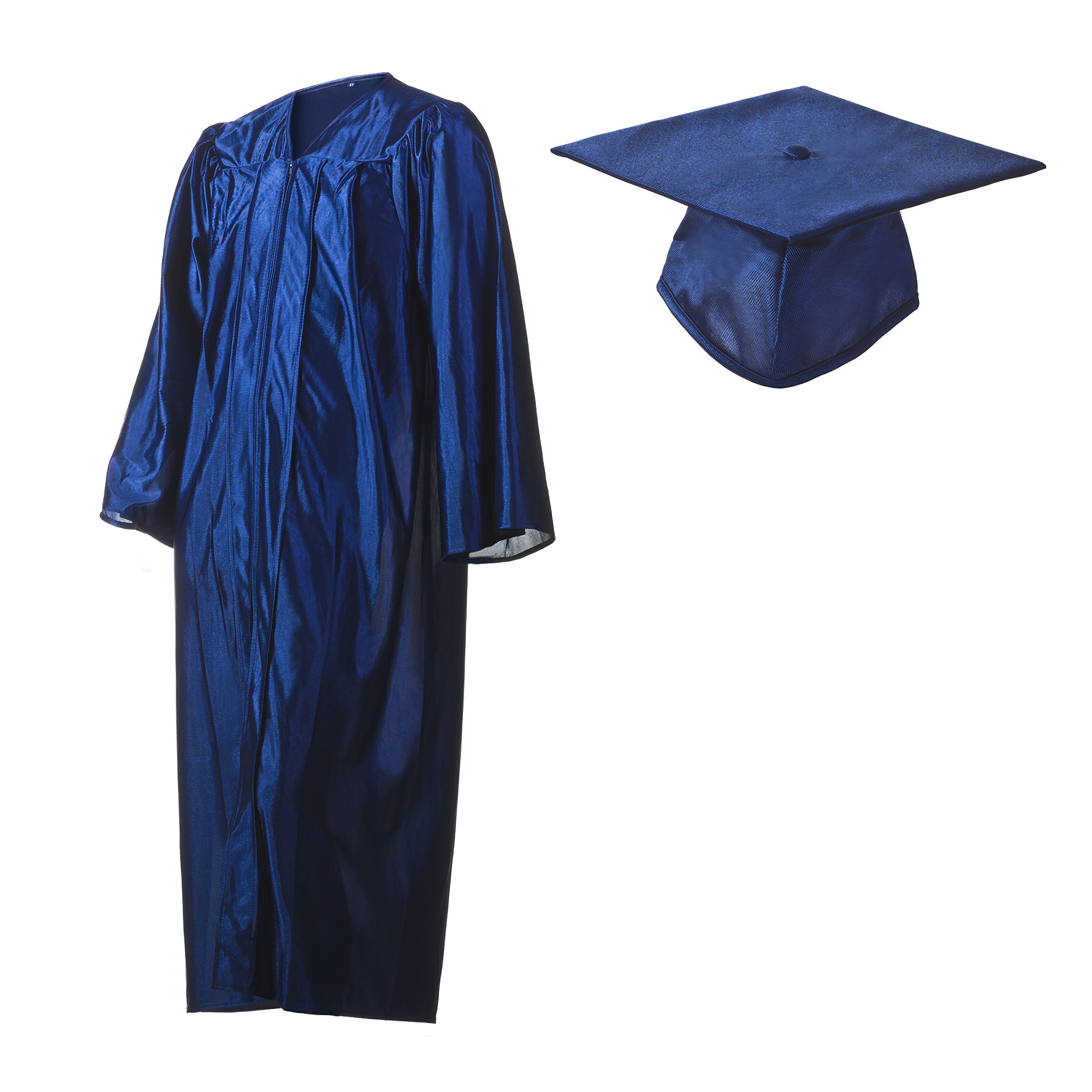 Graduation Cap and Gown Set - Shiny Navy Blue - Sizes XS to XL - Perfect for High School & College Commencement Ceremonies