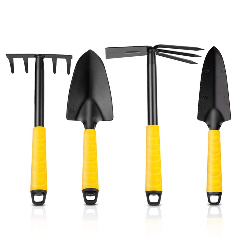 BenRan 4-Piece Heavy Duty Gardening Tool Set - Stainless Steel Shovel, Rake & Hoe Kit for Weeding, Planting & Soil Cultivation | Perfect for Home Garden, Yard Work & Outdoor Landscaping