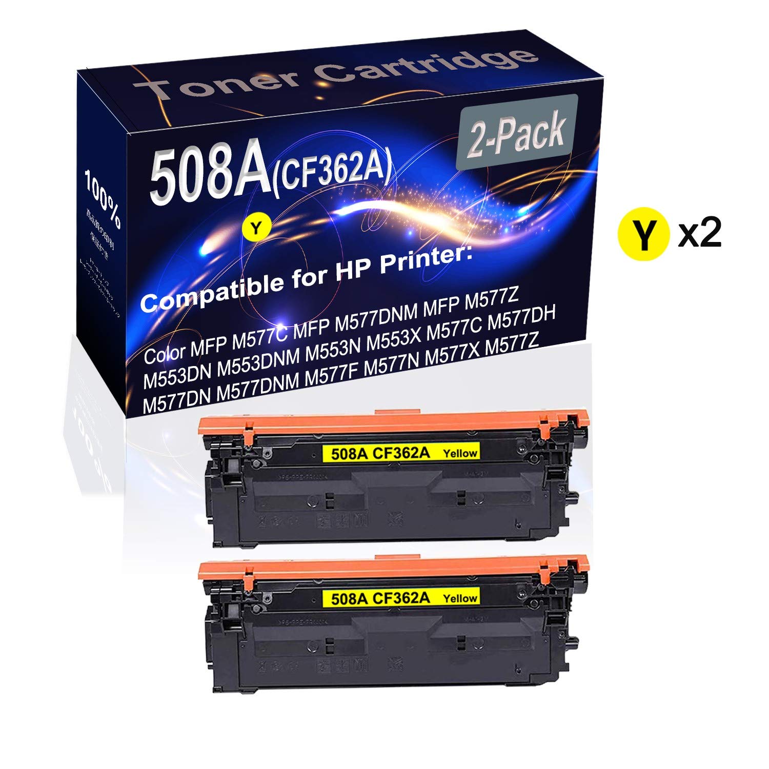 2-Pack High Yield HP 508A (CF362A) Compatible Toner Cartridge - Replacement for HP M552 Series (M552DH/M552DN/M552DNM/M552N/M552X/M553DH) - Yellow Ink - Perfect for Office Printing & High Volume Documents