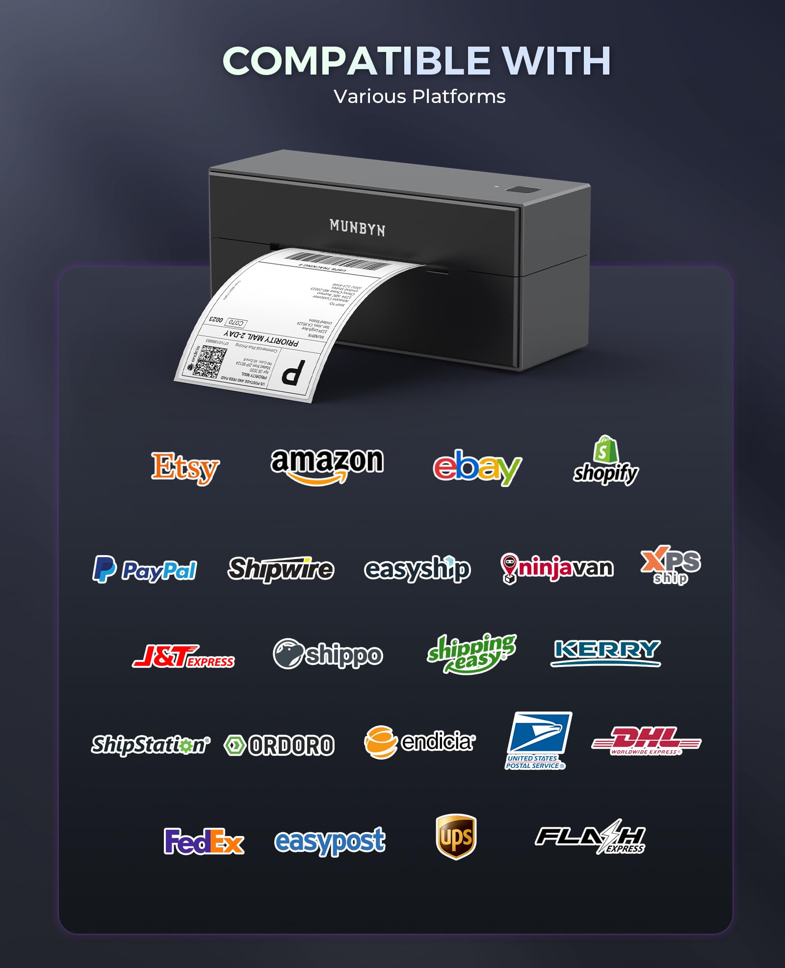 MUNBYN Bluetooth Thermal Label Printer 4x6 - Wireless Shipping Label Printer for USPS, Amazon, eBay, Shopify, Etsy - Compatible with iOS, Android, PC, Mac, Chrome OS - Perfect for Home Business & E-commerce Shipping