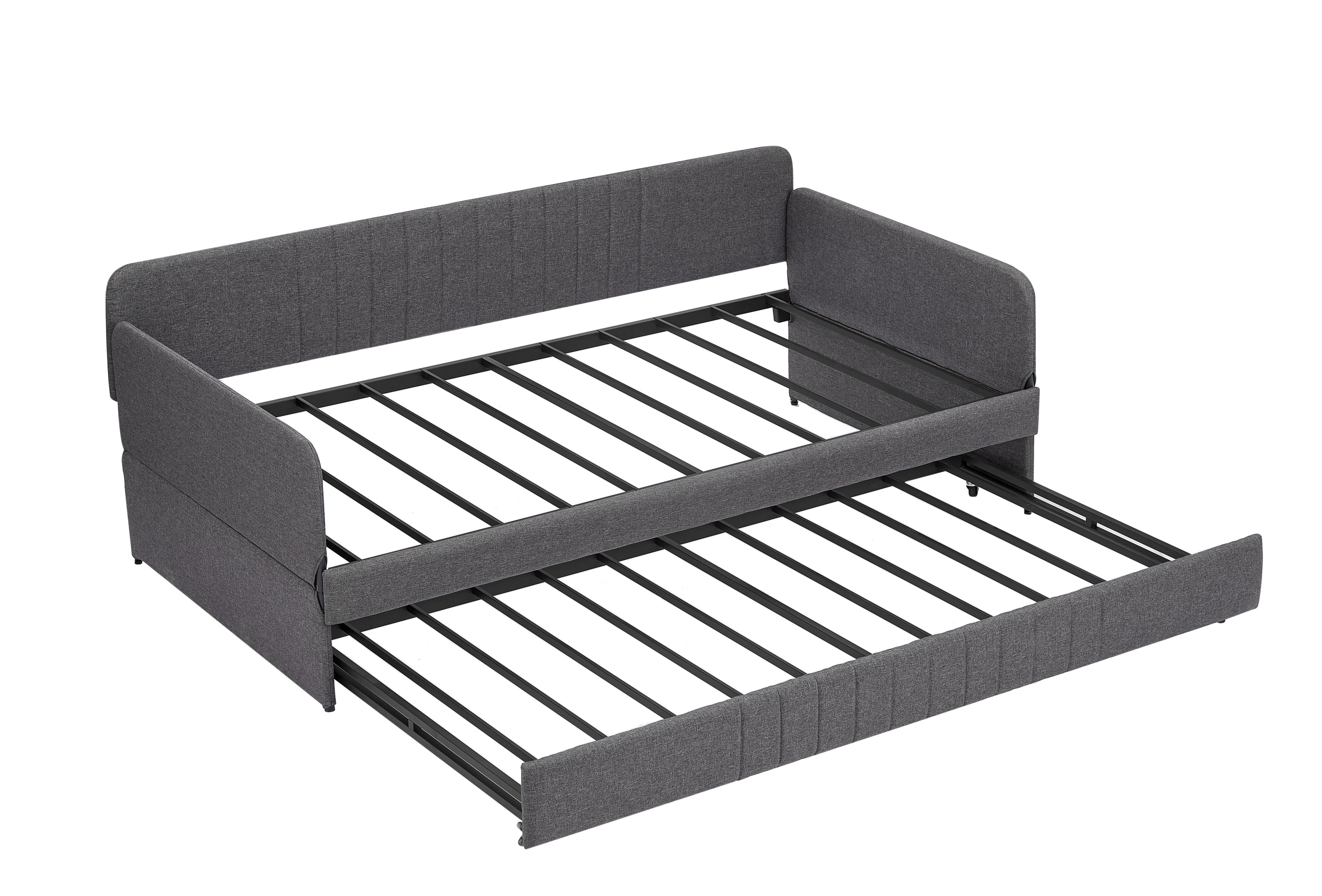 Metal Frame Daybed with Trundle - Twin Size Sofa Bed in Grey (78.4''W x 41''D x 29.8''H) - Perfect for Guest Rooms, Small Apartments & Home Offices