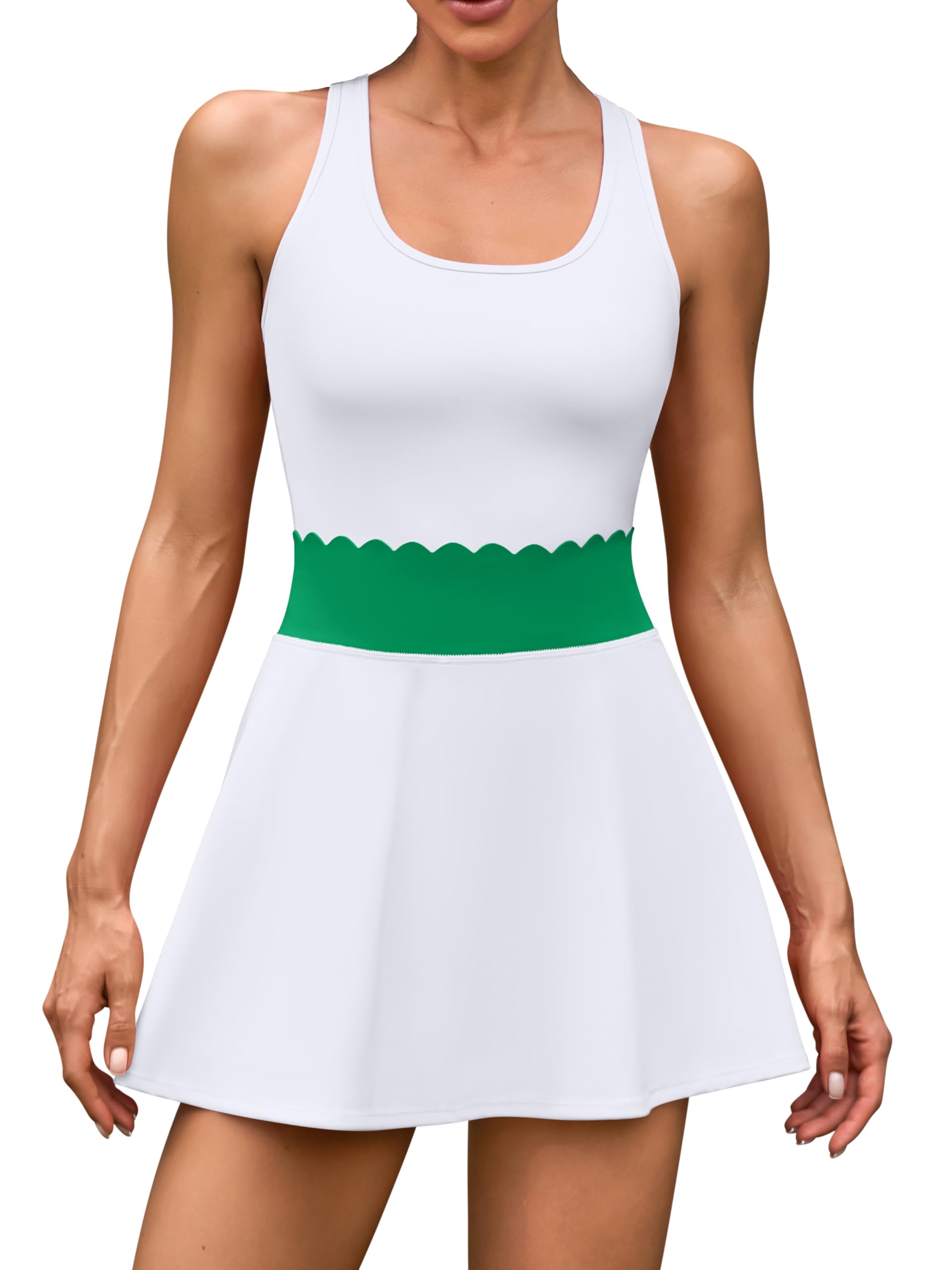 ATTRACO Women's 2 Piece Tennis Dress with Built-in Shorts - Scalloped Golf Dress Racerback Athletic Skirts for Tennis, Golf & Casual Wear