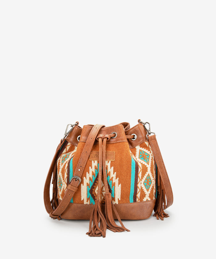 Wrangler Aztec Knitted Bucket Bag Set for Women - Boho Chic Crossbody Purse with Adjustable Strap - Perfect for Travel, Shopping & Everyday Use