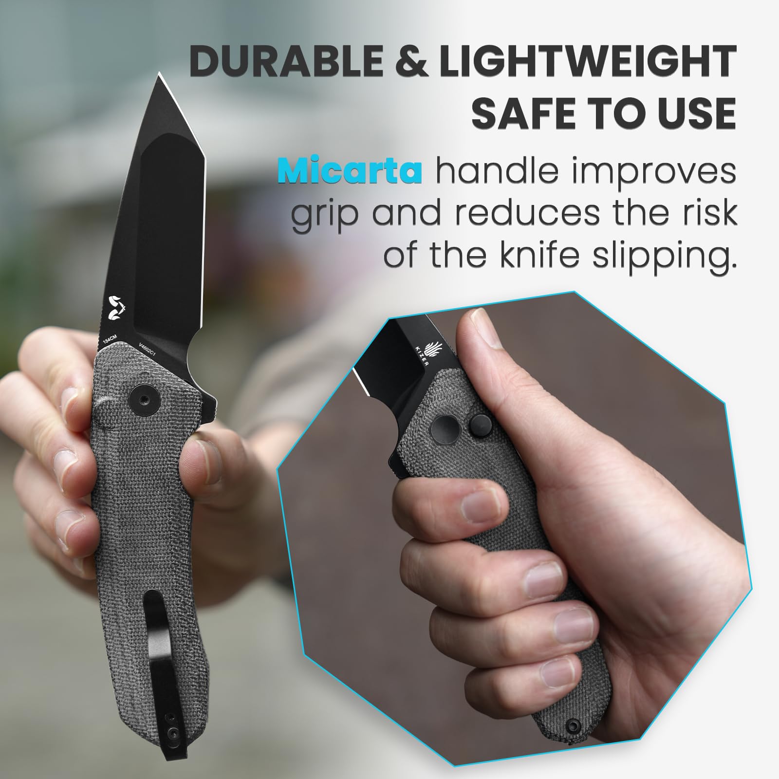 Kizer Mad Tanto Pocket Knife - 3.31