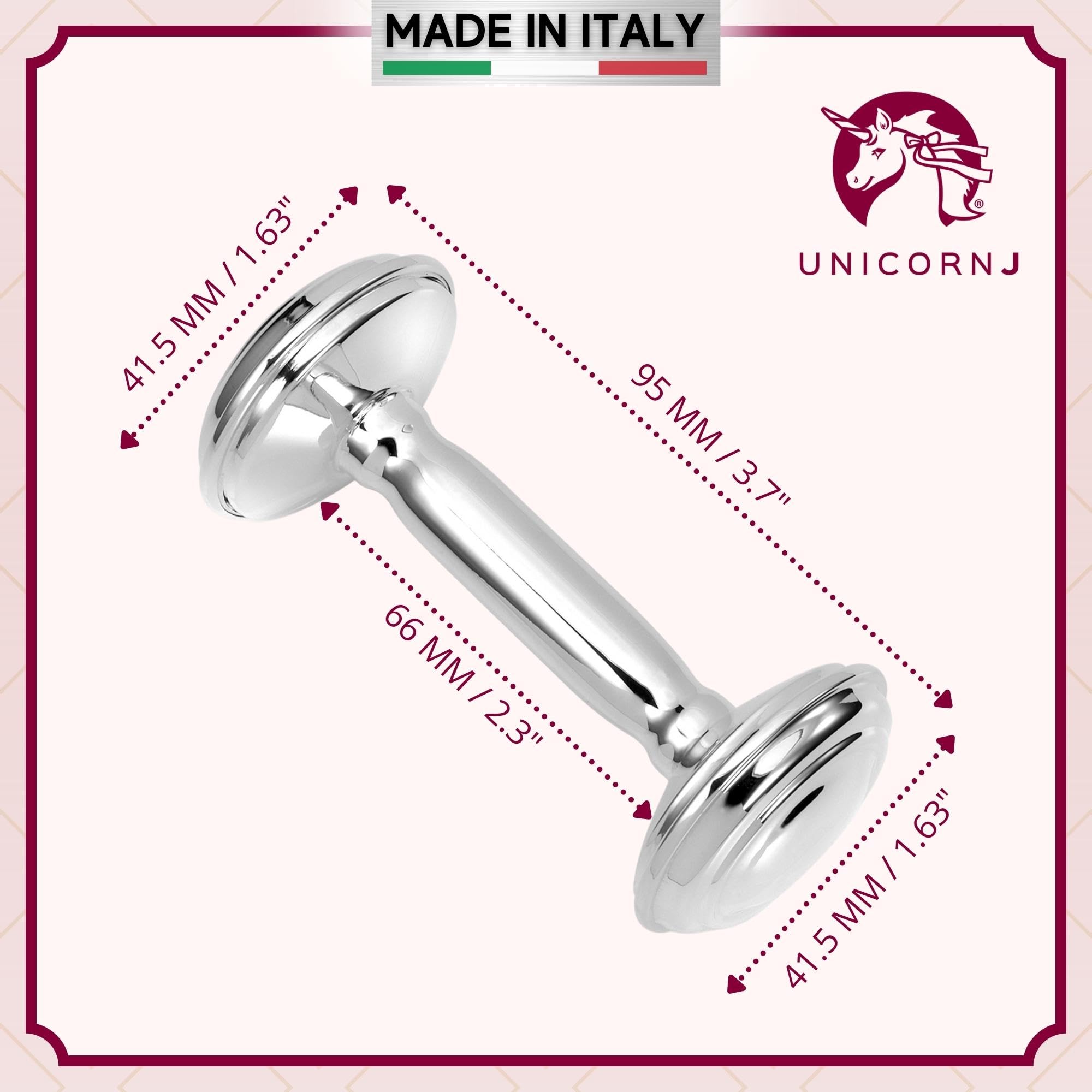 UNICORNJ Sterling Silver Baby Rattle Barbell - Engravable with Name or Initials | Handcrafted in Italy | Perfect Baby Shower Gift with Elegant Gift Box | Ideal for Newborn Keepsakes & First Birthday Presents