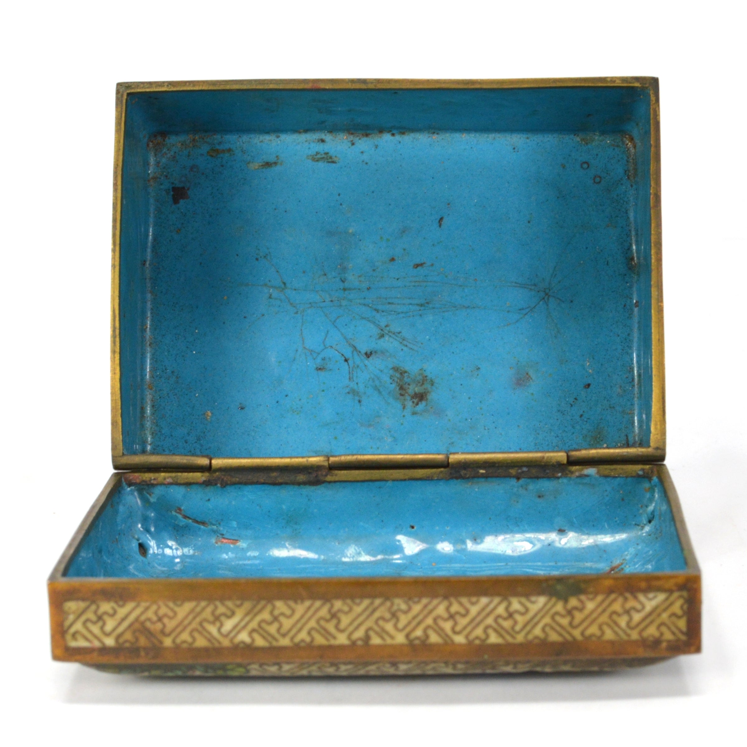 Antique Cloisonne Hinged Jewelry Box with Floral Design - 3x5x3 Inches - Brass/Bronze Footed Trinket Box for Home Decor, Gift, or Storage | Perfect for Jewelry, Keepsakes, and Collectibles