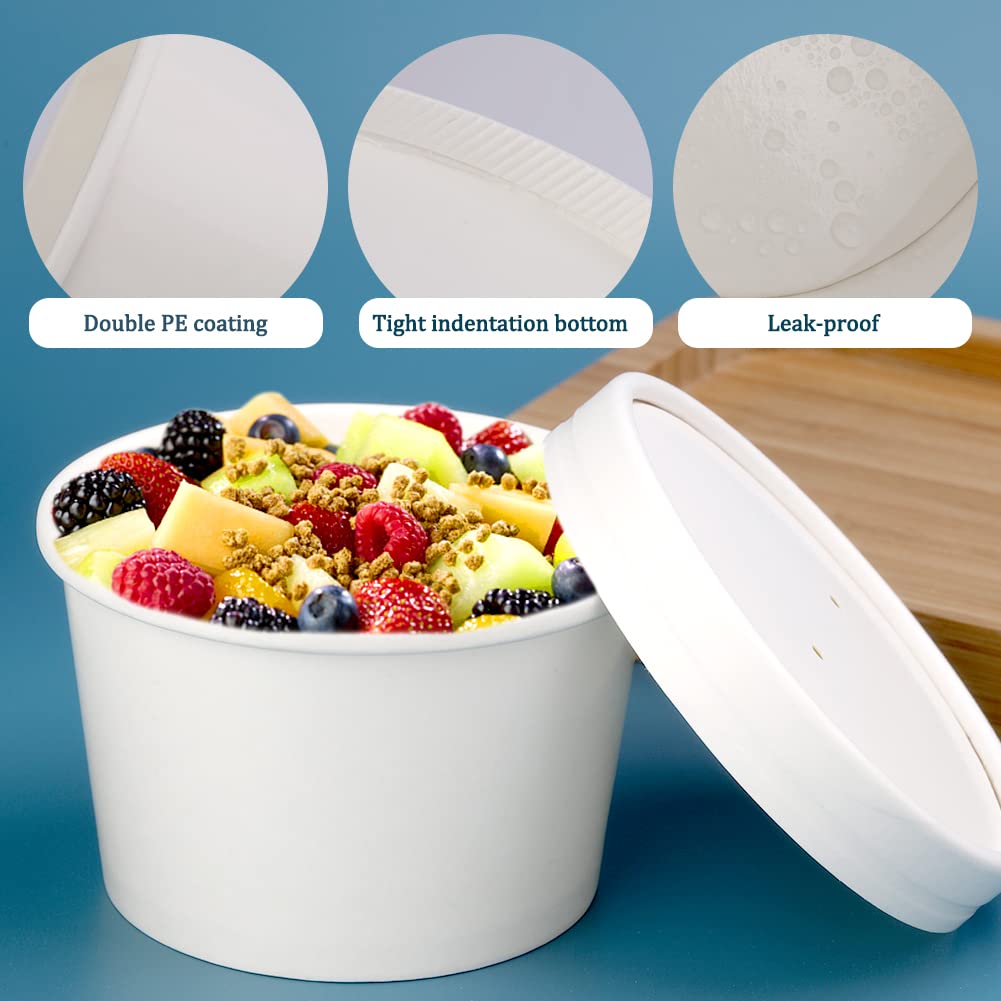 8 oz 50 Pack Disposable White Paper Soup Containers with Lids - Leak Proof Food Storage Cups for Restaurants, Takeout, Ice Cream & Hot Beverages - Perfect for To-Go Lunches, Catering Events and Food Delivery Services