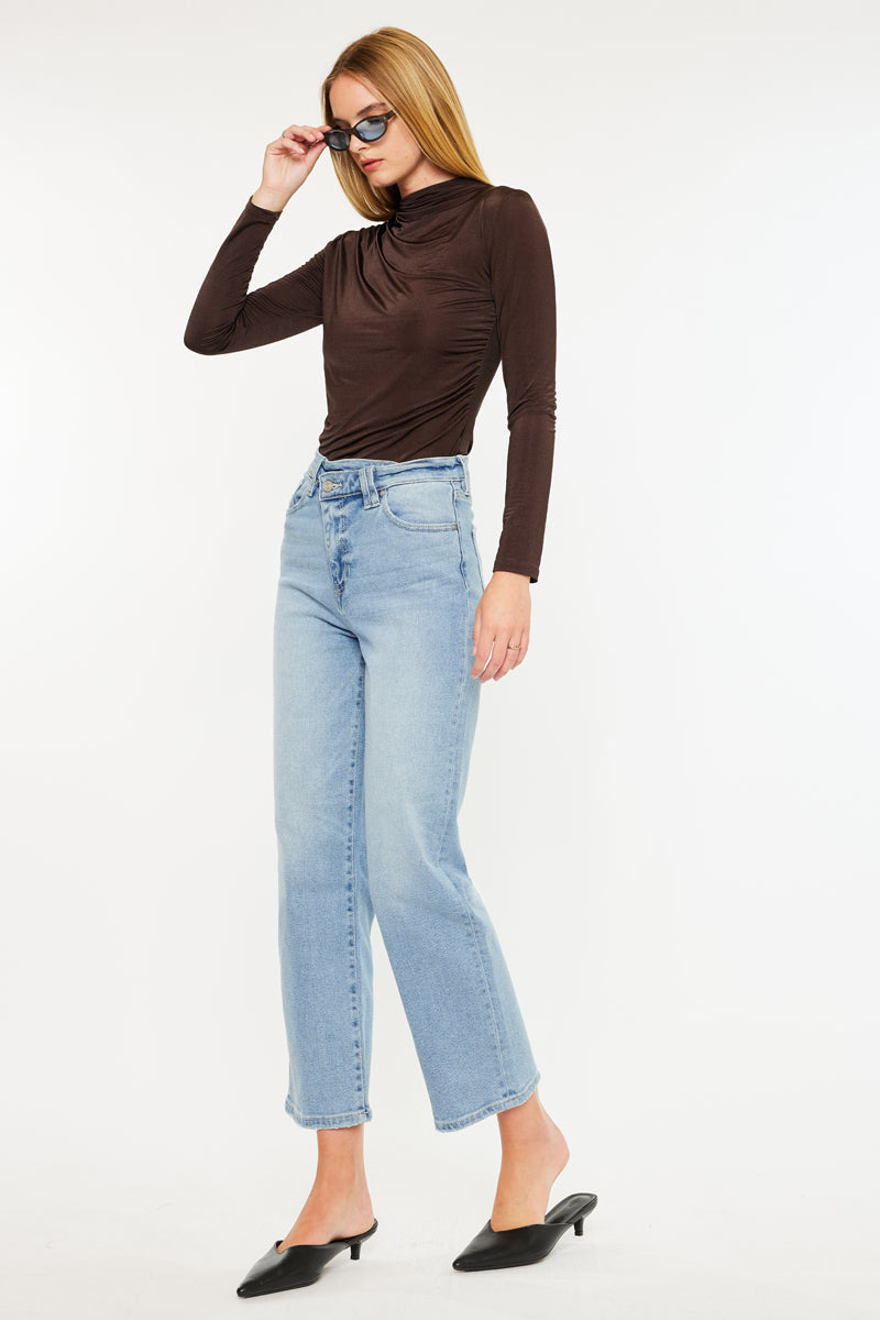 Bethany High Rise 90's Criss Cross Straight Leg Jeans for Women | Vintage Denim Pants | Perfect for Casual Wear, Street Style & Retro Outfits
