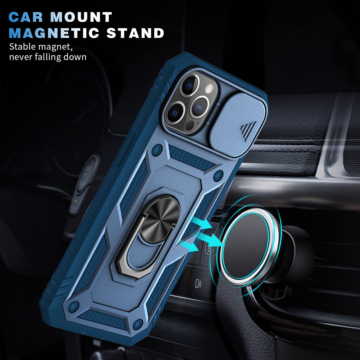 Shockproof iPhone 12/12 Pro Case (6.1 inch) - Impact Resistant Protective Cover with Slide Lens Cover - Blue | Perfect for Outdoor Activities, Travel & Daily Protection