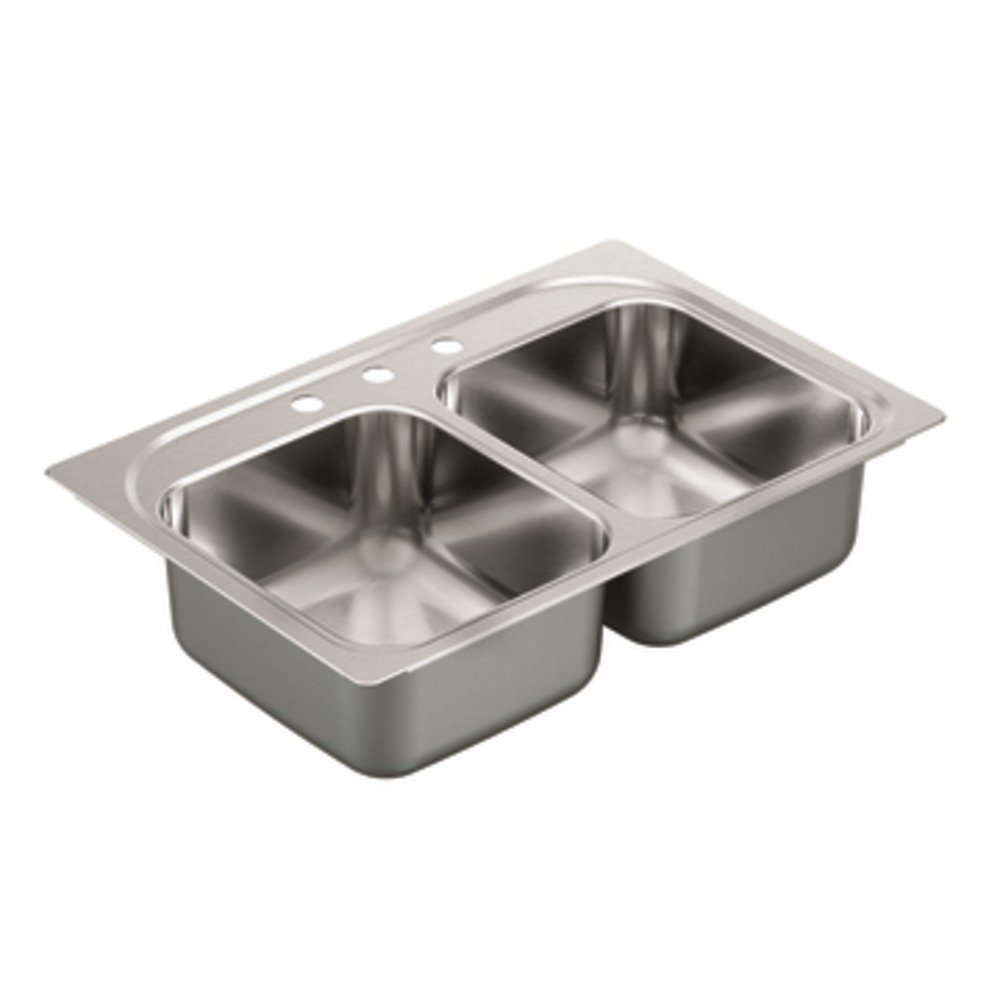 Moen G182133 1800 Series 18 Gauge Stainless Steel Double Bowl Drop-In Kitchen Sink - Perfect for Modern Kitchens, Remodeling & Heavy-Duty Use