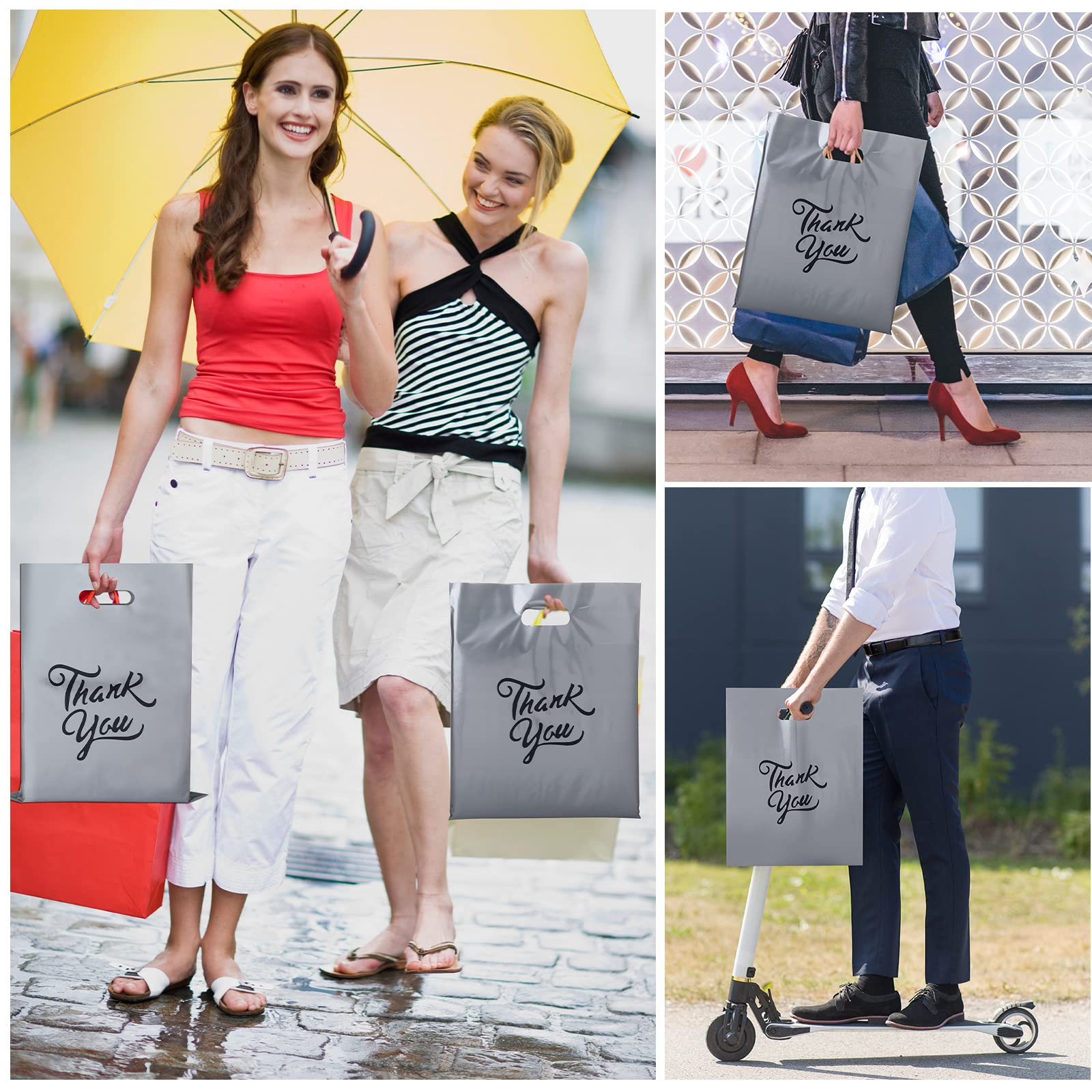 VKKSII 100Pcs Reusable Thank You Merchandise Bags - Bulk Wholesale Gift Bags for Boutique Packaging, T-Shirts, Books & Groceries | Perfect for Retail Stores, Wedding Favors & Eco-Friendly Shopping