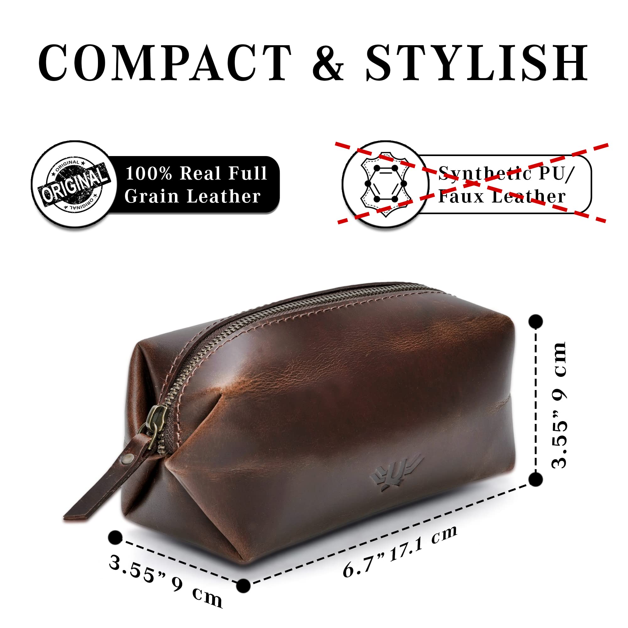 LUXEORIA Genuine Leather Toiletry Bag for Men & Women - Handmade Premium Leather Dopp Kit, Shaving Bag & Cosmetic Organizer - Perfect for Travel, Gym & Daily Essentials | Durable & Stylish Design