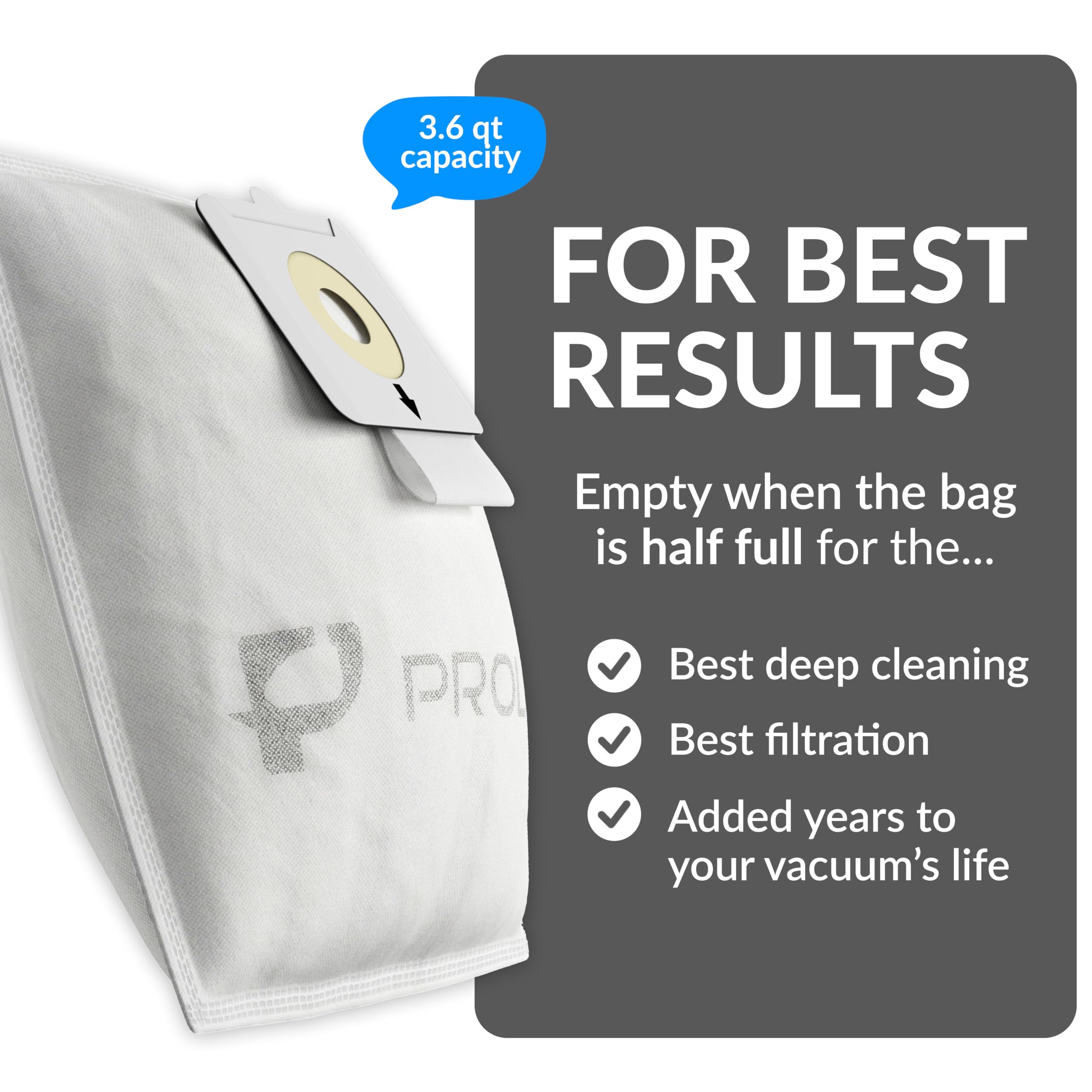 GV Genuine 10 Pack Replacement Bags for Prolux Tritan Vacuum Cleaner - HEPA Filter Bags with Extra Large Dirt Capacity | Perfect for Home, Office & Pet Hair Cleaning