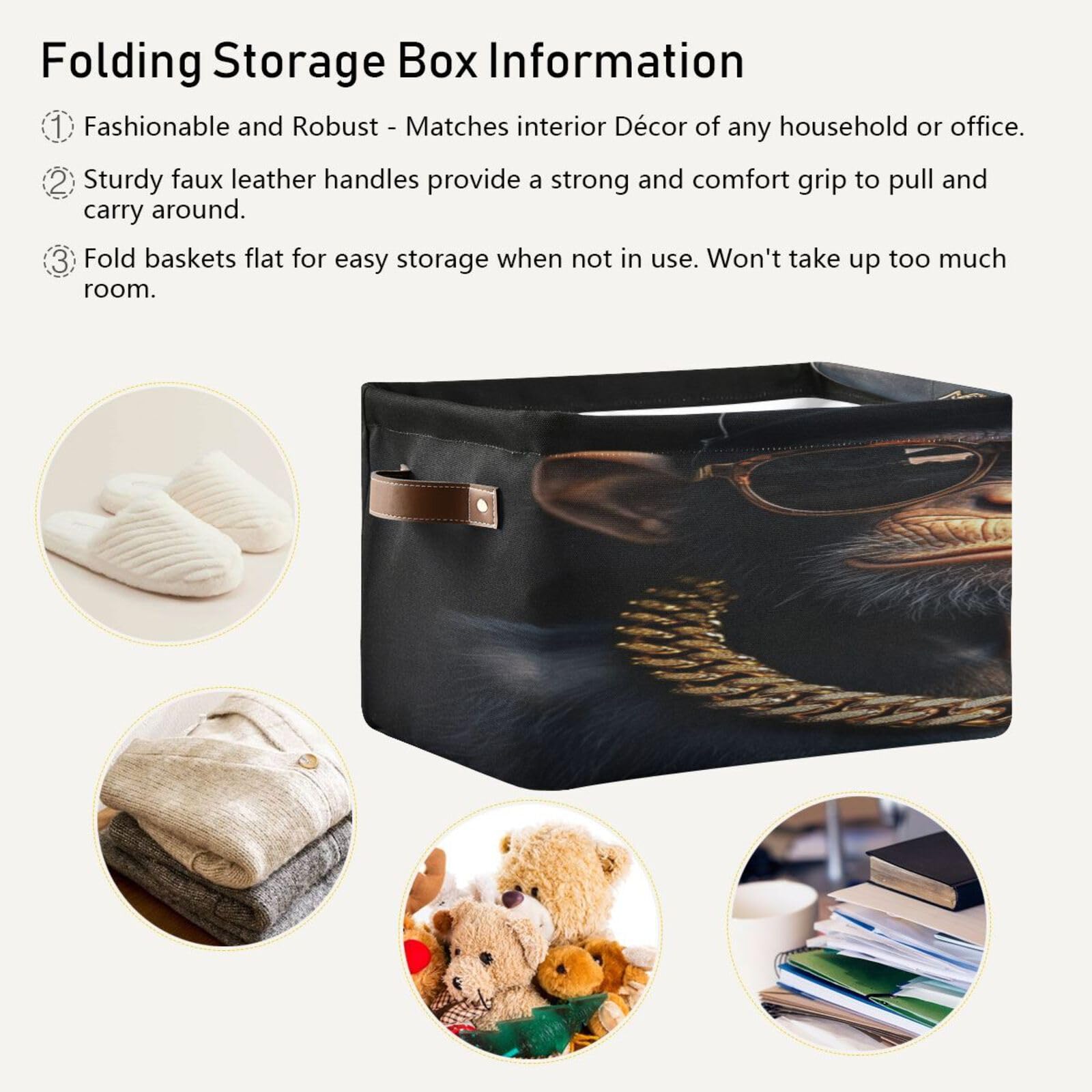 Large Foldable Storage Baskets with Handles - 2 Pack Organizing Bins for Closet, Shelves & Home Organization | Durable & Stylish Hip Hop Cool Monkey Design | Perfect for Bedroom, Bathroom & Kids Room Storage Solutions