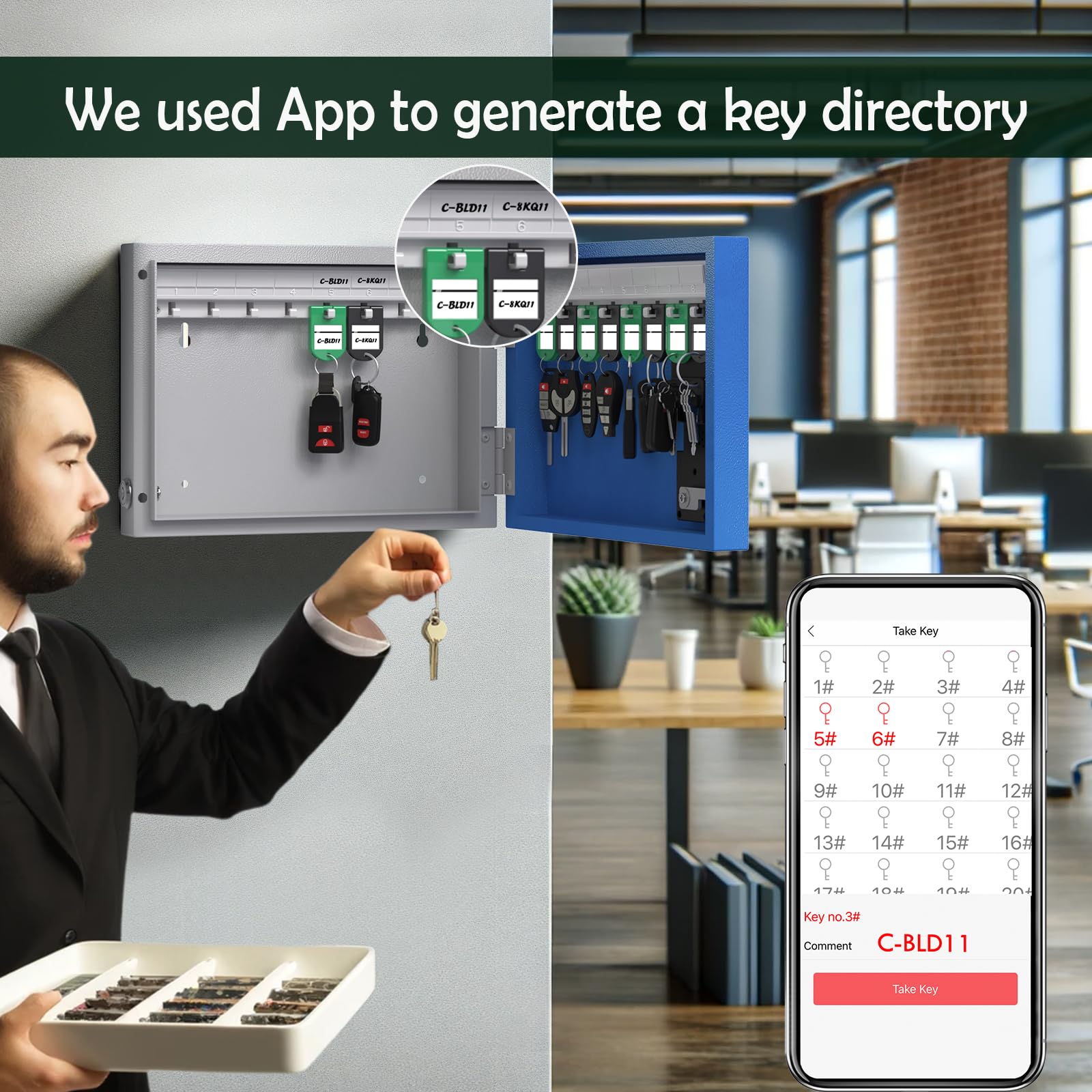 WeHere 16-Key Smart Lock Box - Bluetooth APP, One-Time Password, Wi-Fi Remote, Fixed Code & Key Unlock - Wall Mount Key Cabinet for Home, Office, Hotel & Apartment Key Management | Secure Key Storage for Vacation Rentals, Airbnb Hosts & Property Managers