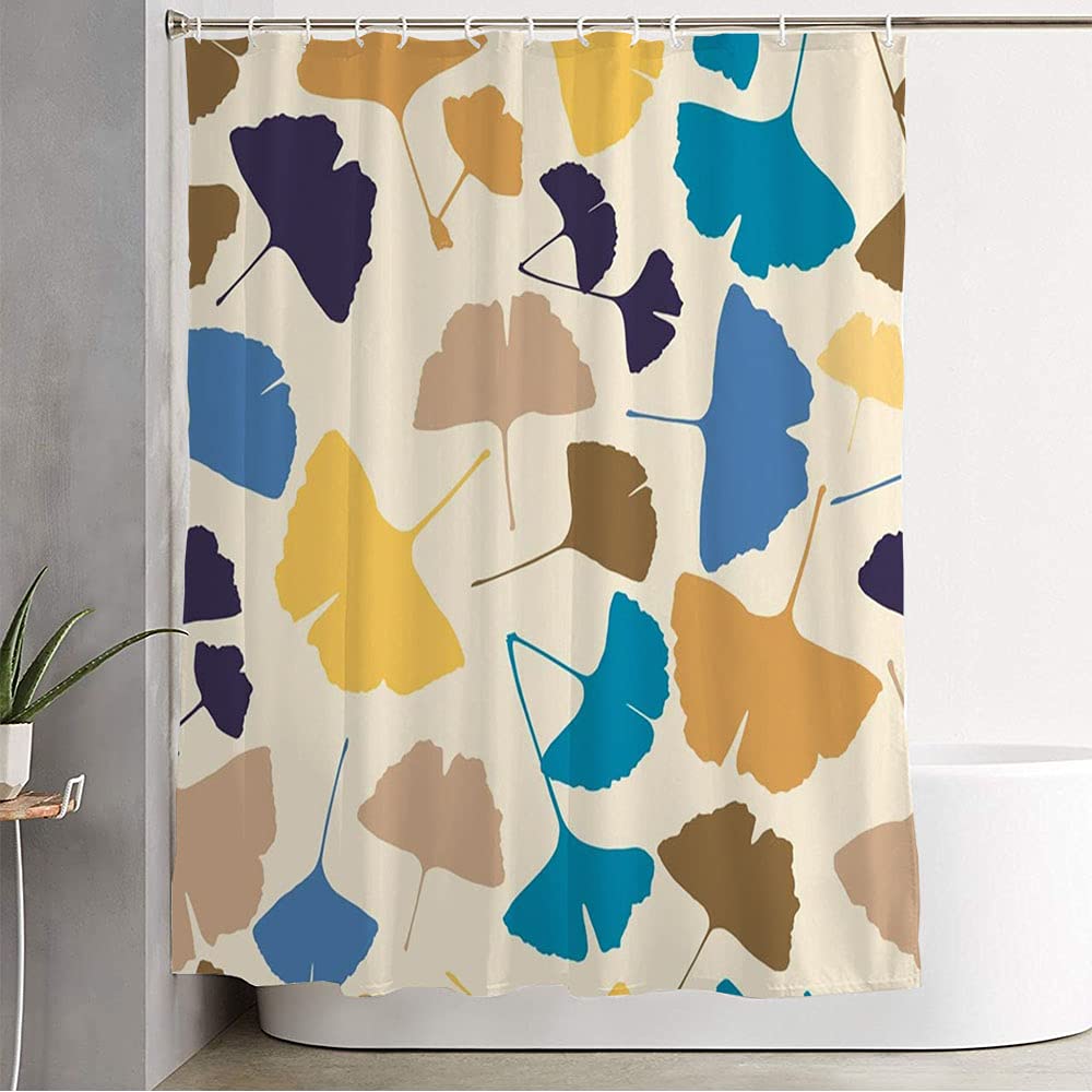 Waterproof Blue Ginkgo Biloba Leaf Shower Curtain Set with Hooks - 72×78 Inch Eco-Friendly Bathroom Decor for Fall Nature Theme | Perfect for Modern, Farmhouse & Spa Bathrooms