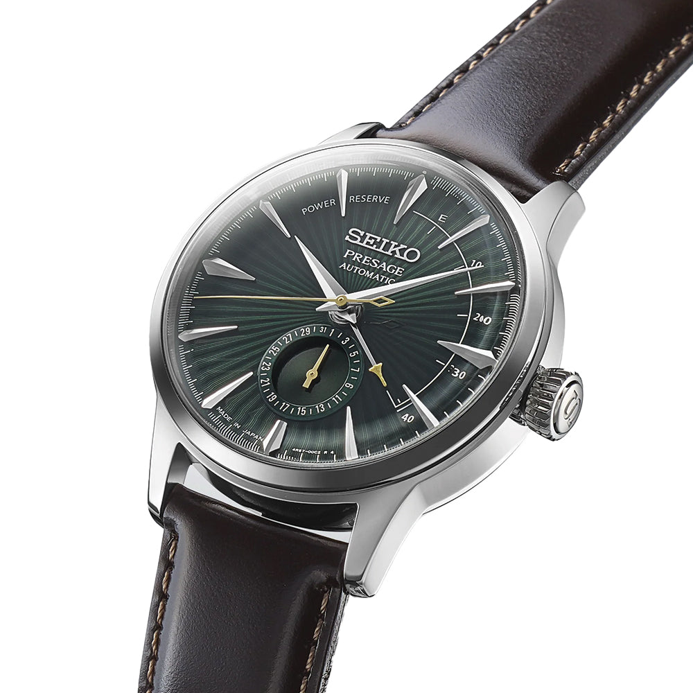 Seiko Presage Cocktail Time Automatic Watch 40.5mm - Green Dial with Leather Strap for Men | Elegant Dress Watch for Business, Formal Events & Special Occasions